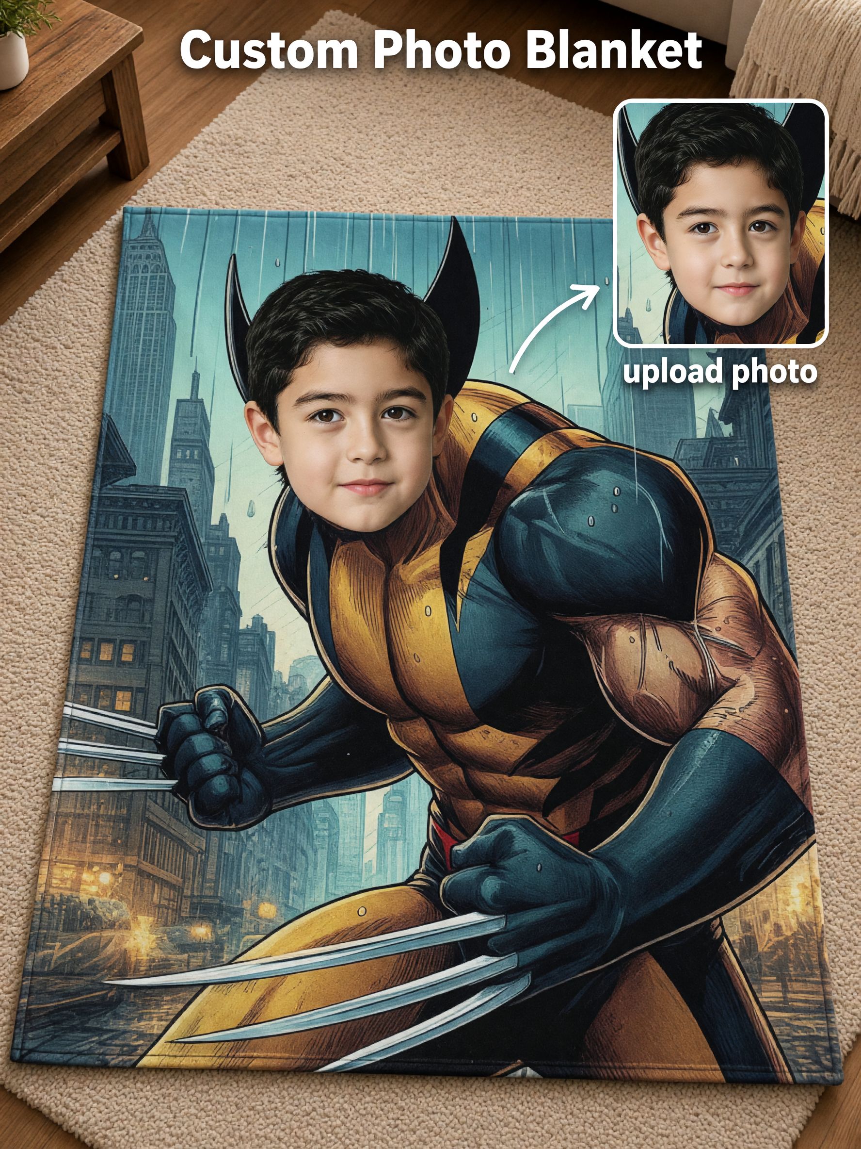 Custom Face Photo Superhero Blanket Ultra Soft Flannel Fleece Throw Ideal Personalized Gift for Kids and Comic Fans