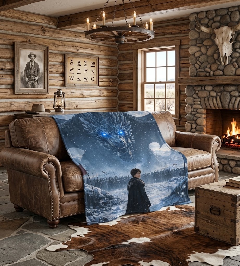 Custom Face Blanket Game of Thrones Dragon and Jon Snow Flannel Blanket Cozy Winter Bedroom Decor Gift for Fans