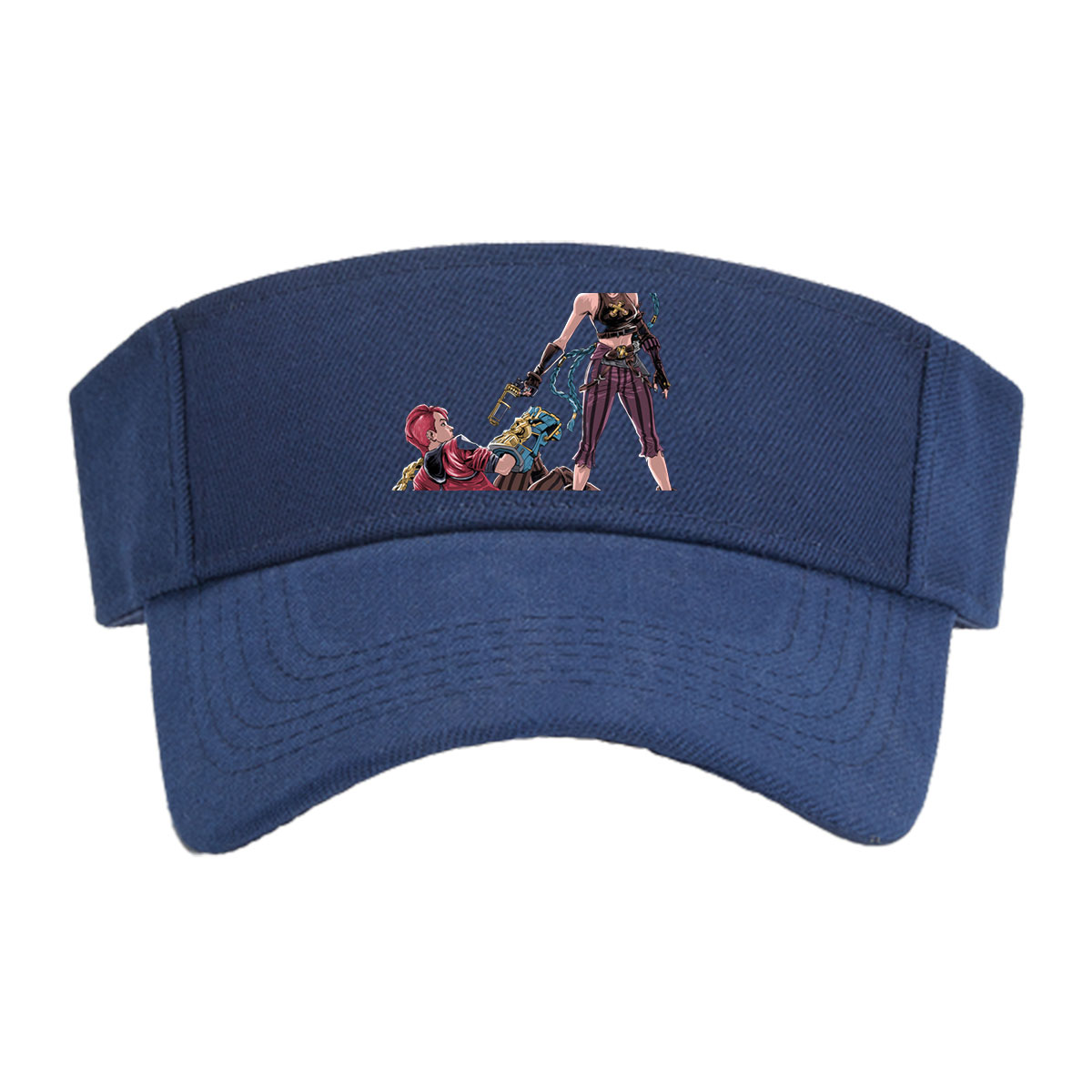 Blue-Haired Warrior and Pink-Haired Ally in Steampunk Combat Stance -  Visor cap