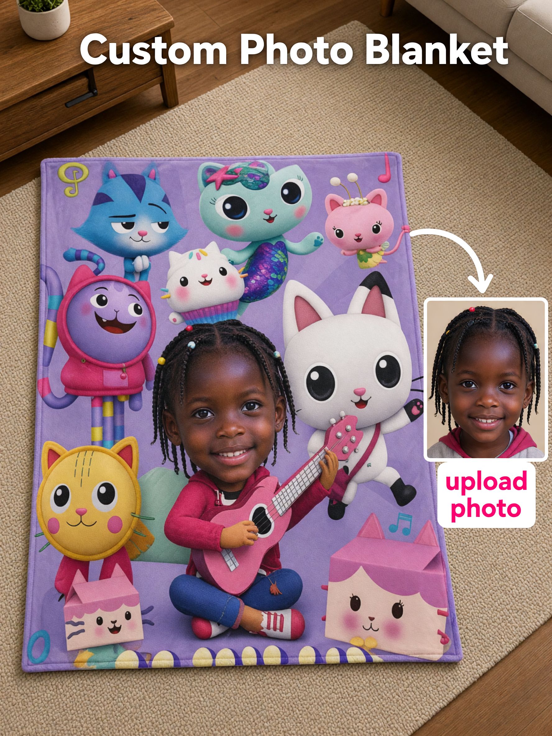 Custom Photo Face Blanket Soft Flannel Cartoon Throw Anti-Pilling Fleece Personalized Keepsake Gift for Kids