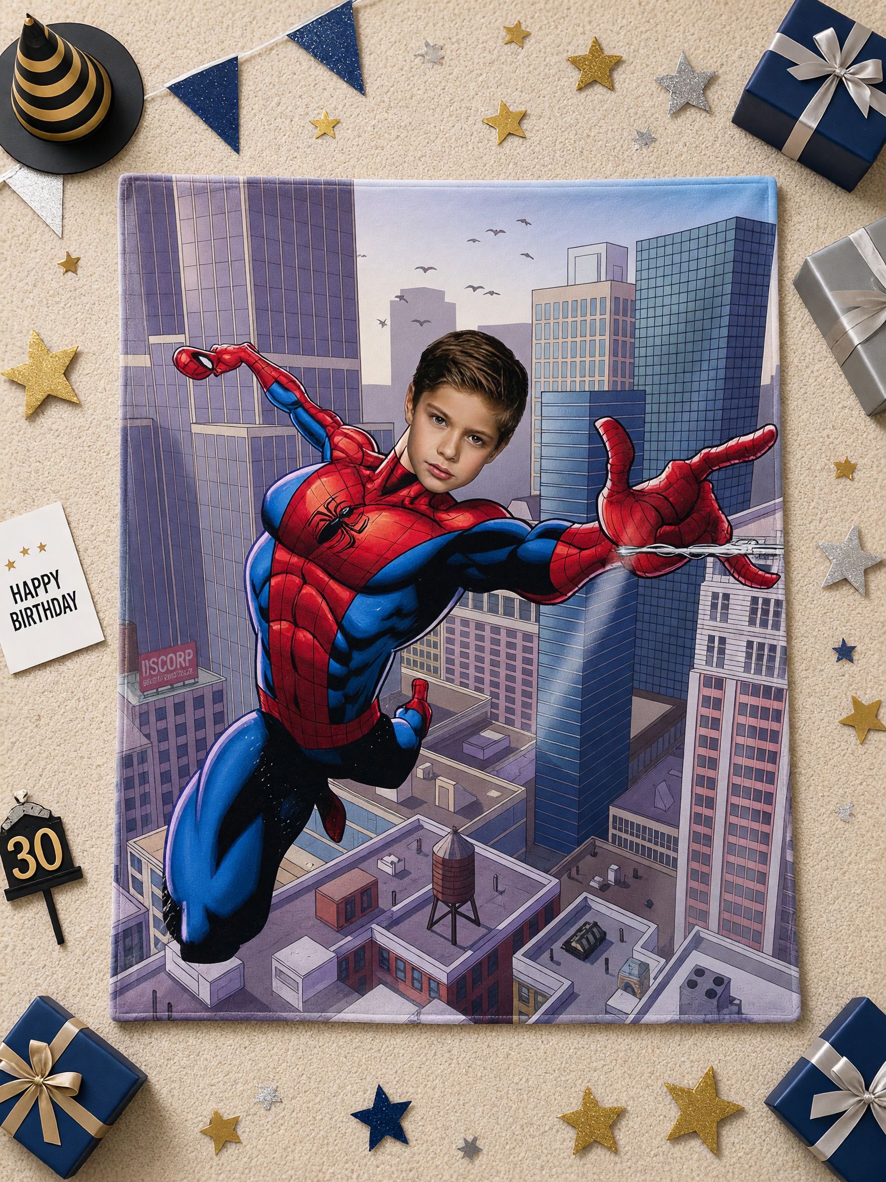 Personalized Superhero Photo Blanket, Custom Comic City Art Flannel Fleece Throw, Ideal Personalized Gift for Kids