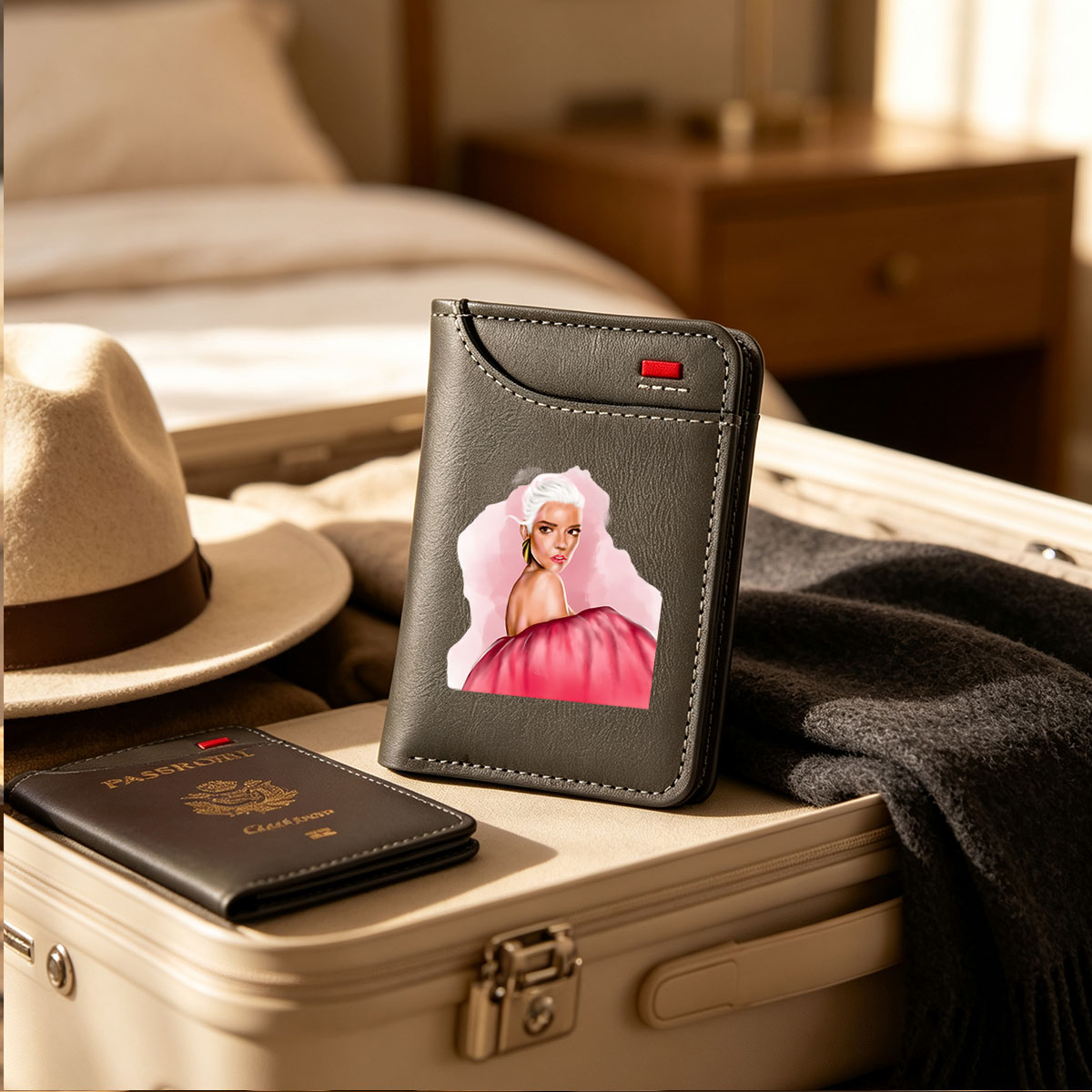 Pop Star in Pink Gown with White Hair - Vertical Style Wallet