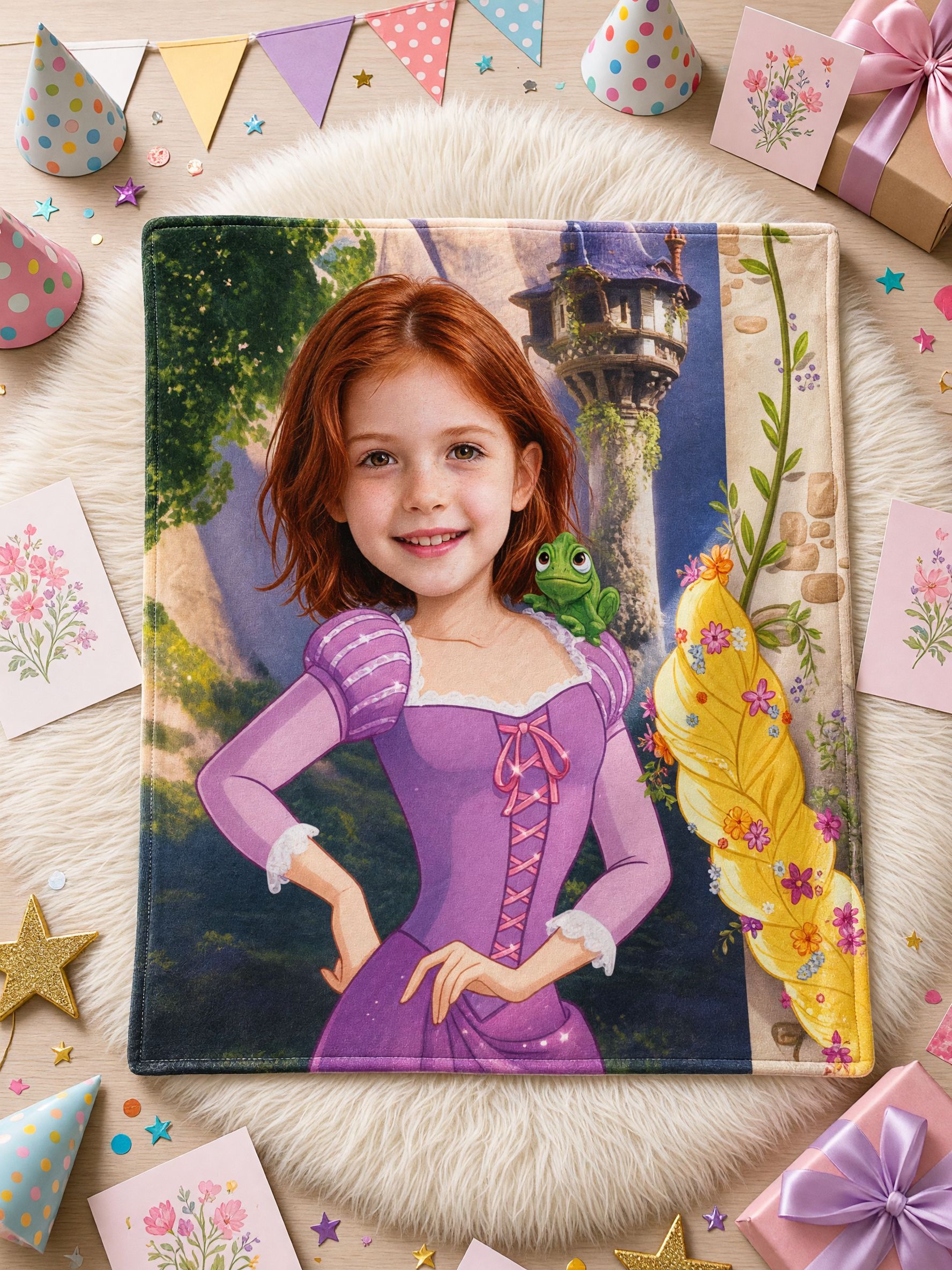 Custom Princess Face Photo Blanket Ultra Soft Flannel Throw Cozy Personalized Gift for Girls Couch Bed Decor