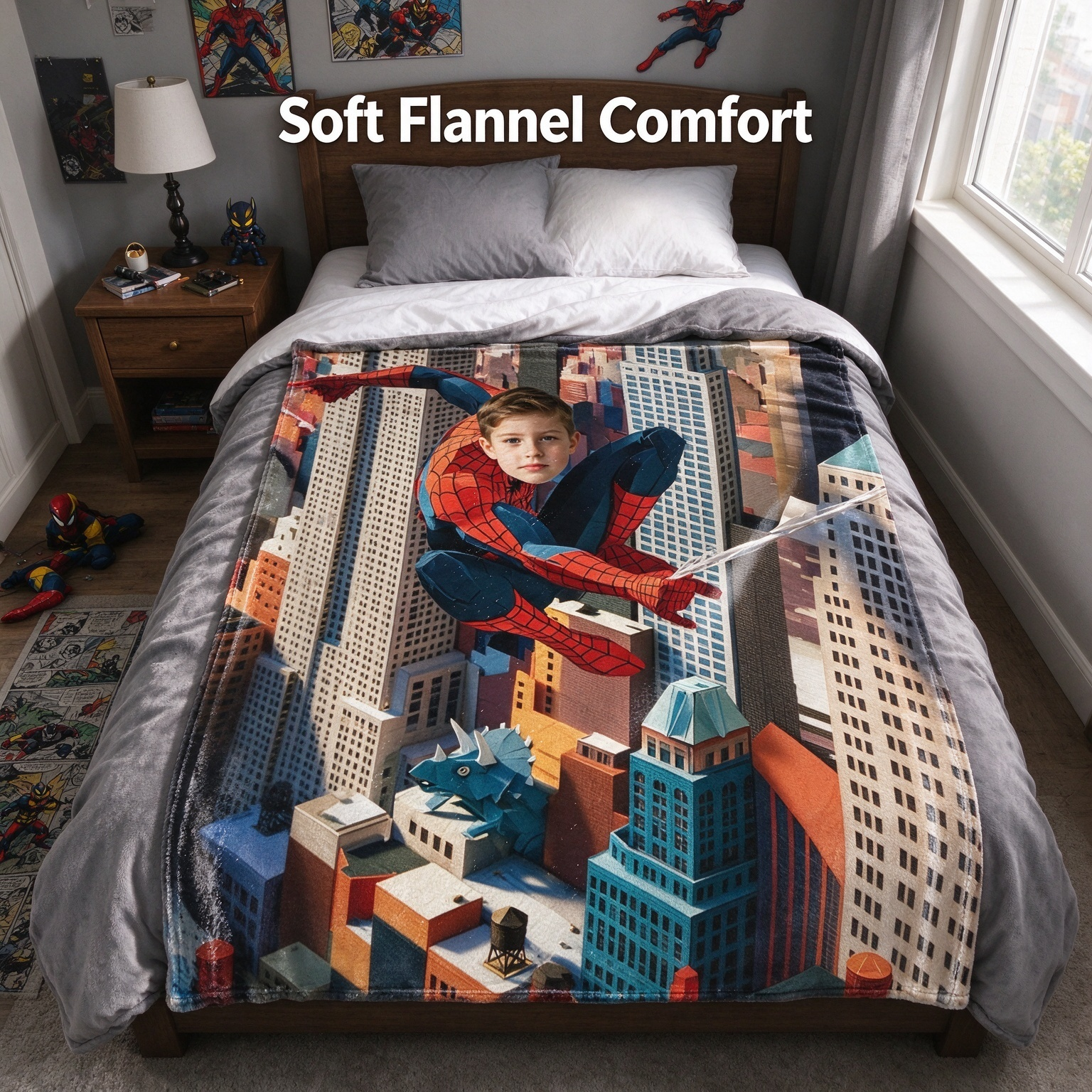 Personalized Superhero Photo Blanket Custom Face Flannel Fleece Throw for Kids and Fans Ideal Unique Birthday Gift