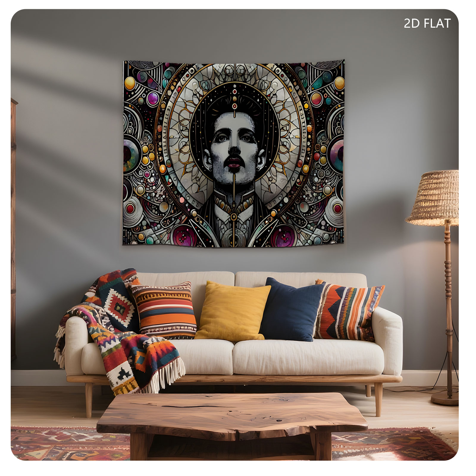 Freddie Mercury in Cosmic Stained Glass Art - Tapestry