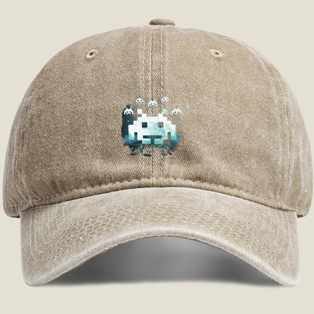 Space Invaders: Classic Aliens in Pixel Art - Washed Denim - Baseball Cap