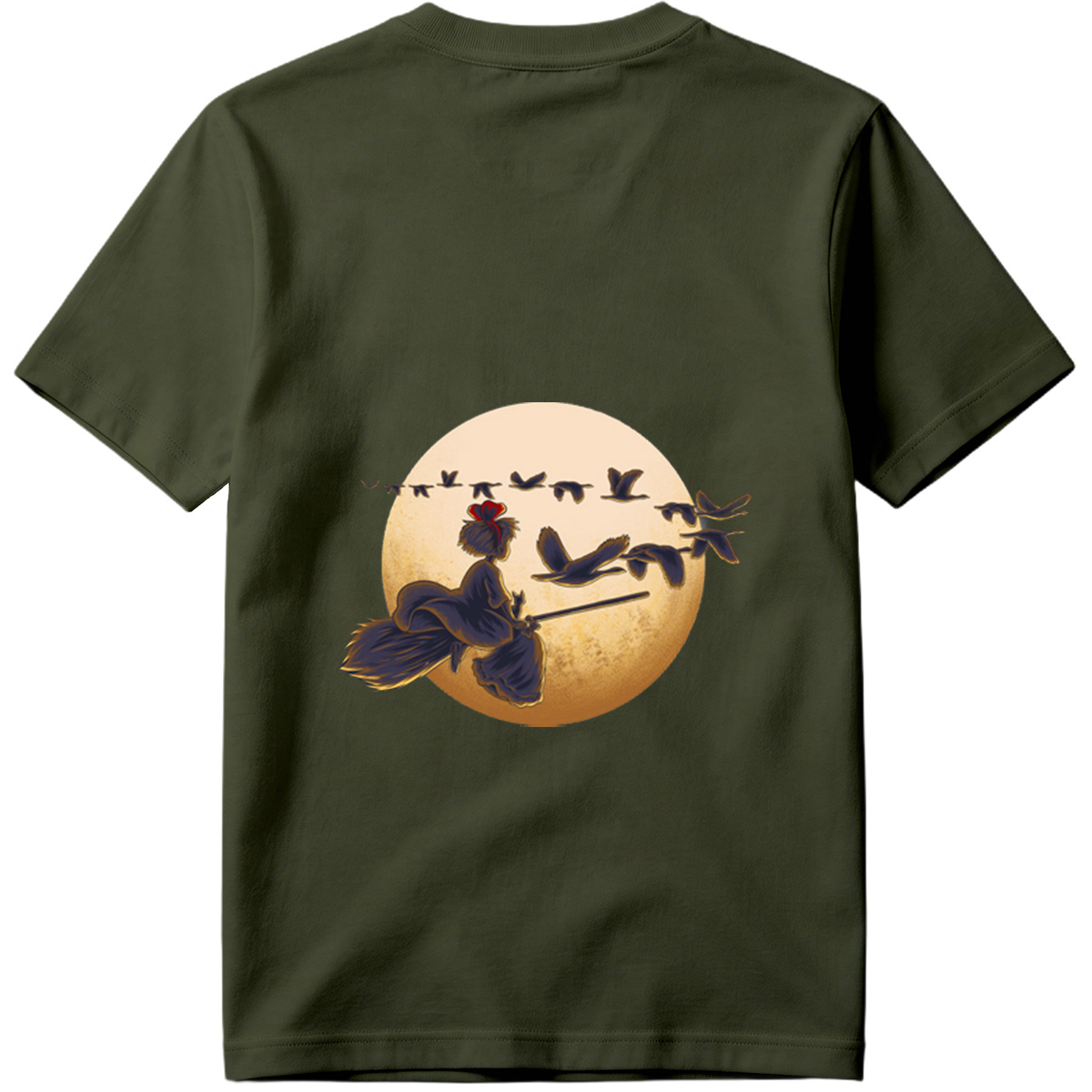 Mulan Flying on a Broomstick with Geese Against the Moon - Tee