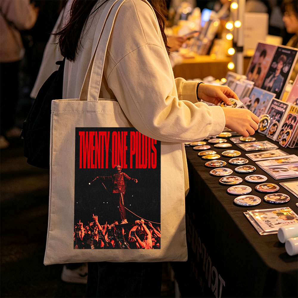 Twenty One Pilots Live Performance on Stage with Crowd in Red Lighting - Canvas tote bags