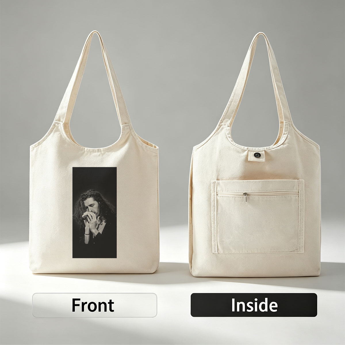 Hozier Performing on Stage Holding Microphone in Black and White - Canvas shoulder bags/