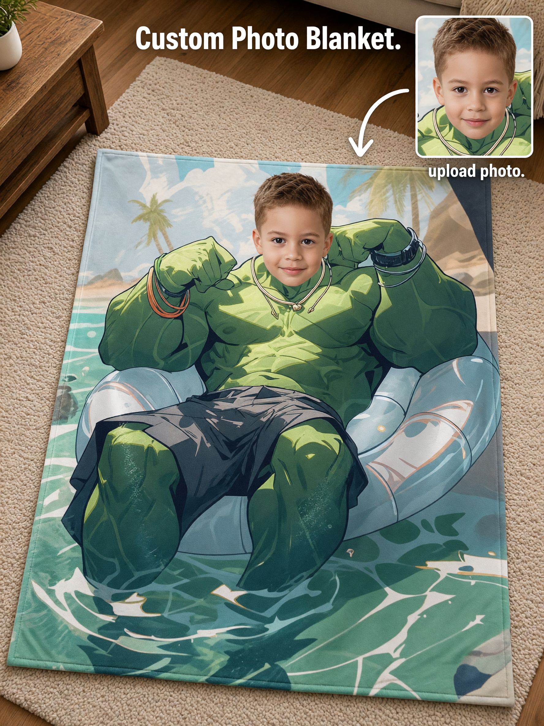 Custom Face Photo Superhero Flannel Blanket, Soft Personalized Throw for Couch and Bed, Ideal Personalized Gift