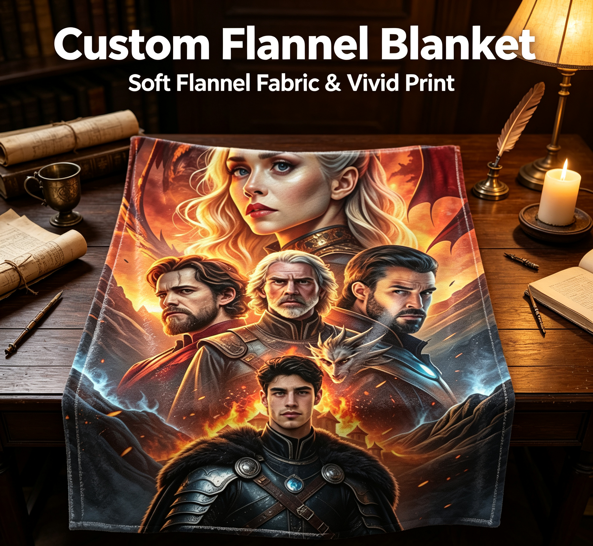 Custom Face Blanket Game of Thrones Characters Flannel Blanket Perfect for Couch, Bed, or Travel Ideal Gift for Fans and Collectors
