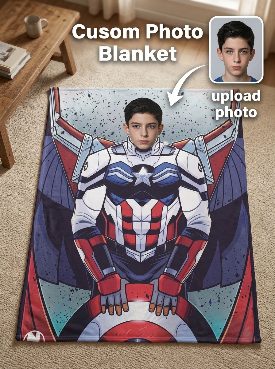 Personalized Custom Photo Superhero Flannel Blanket Ultra Soft Fleece Face Throw for Kids Adults Ideal Keepsake Gift