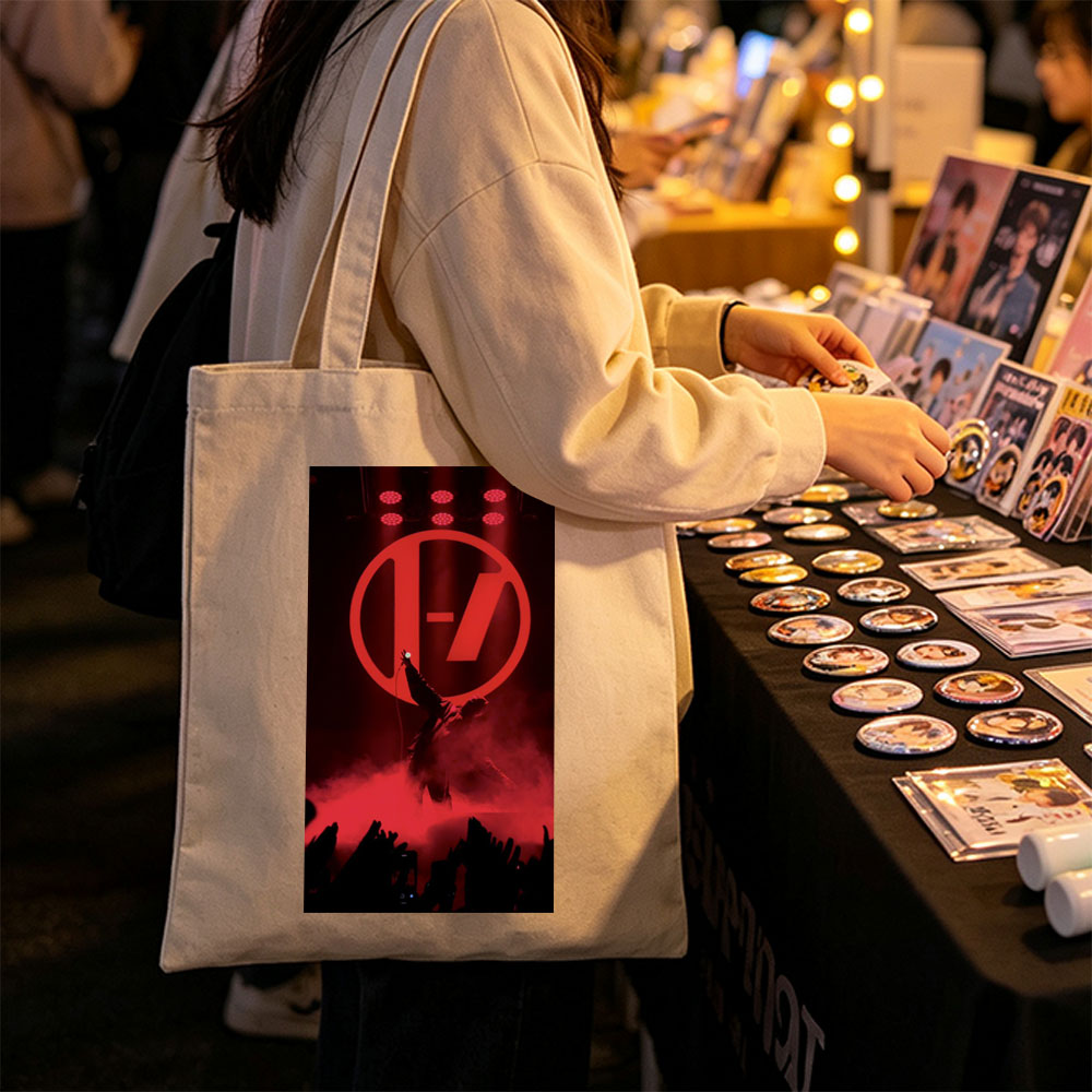 Imagine Dragons Live Performance with Red Stage Lighting and Iconic Logo - Canvas tote bags
