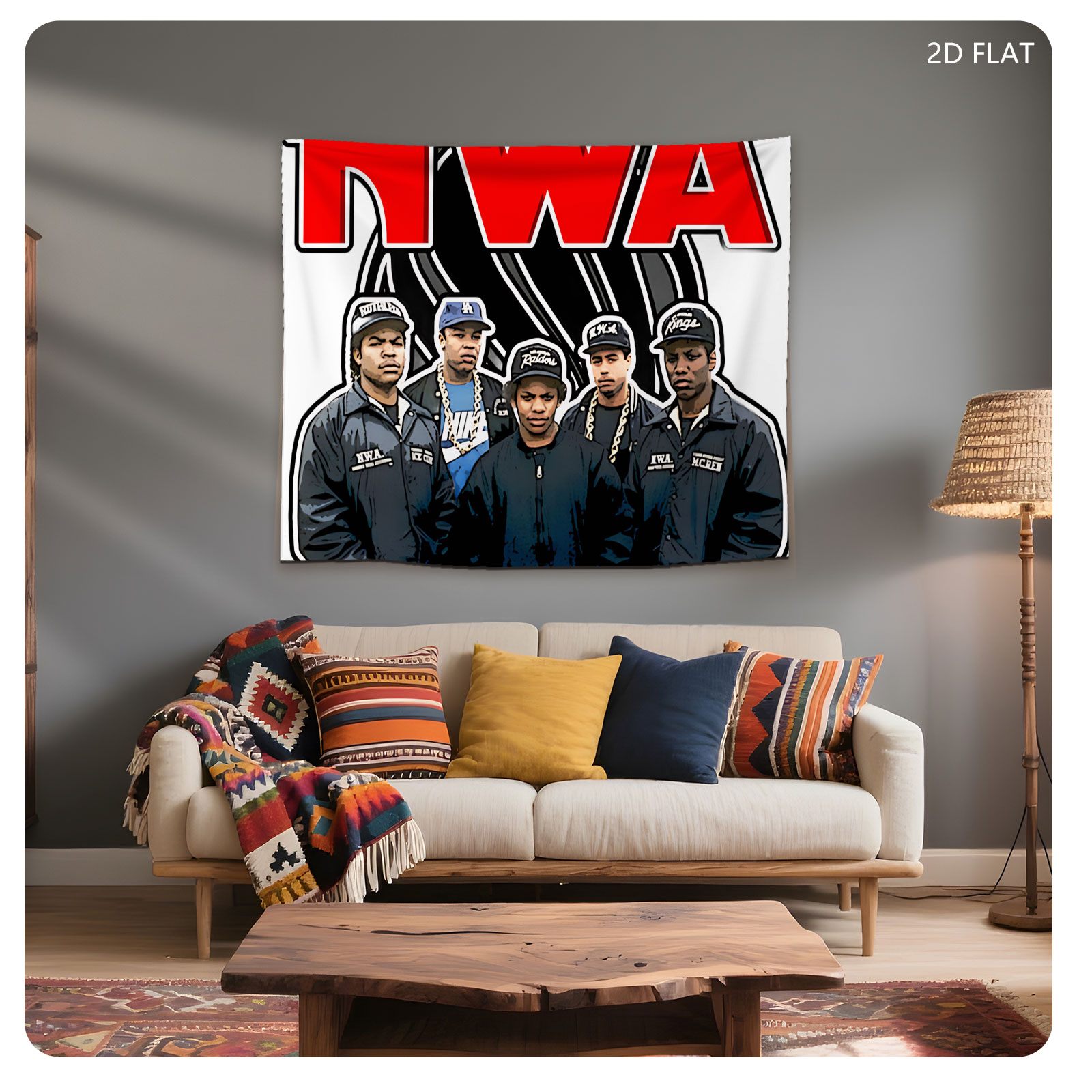 N.W.A. Members in Iconic Streetwear and Hats, Representing the Legendary Hip-Hop Group - Tapestry