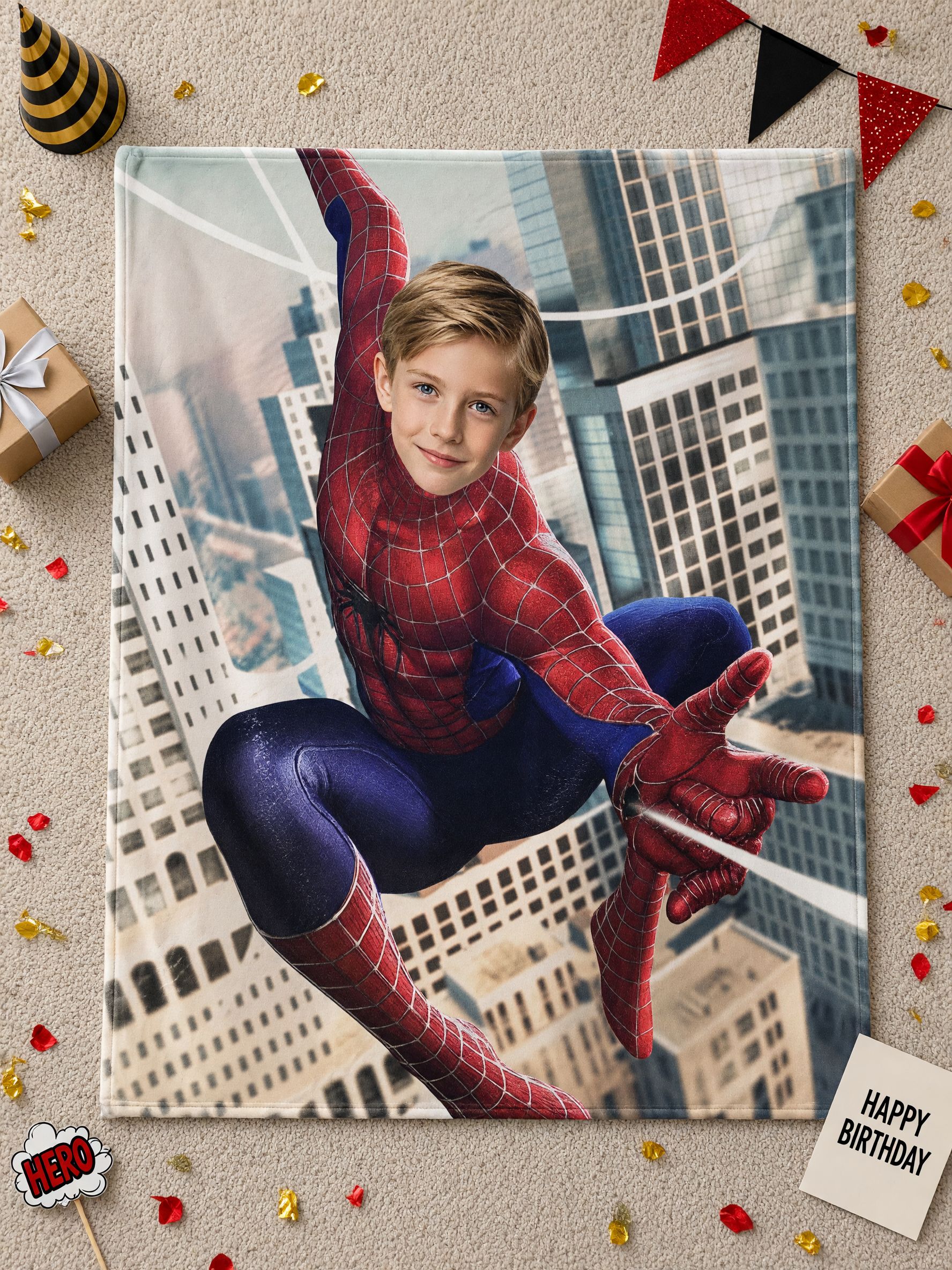 Custom Face Superhero Flannel Fleece Blanket, Personalized Photo Soft Plush Throw for Kids, Ideal Birthday Gift