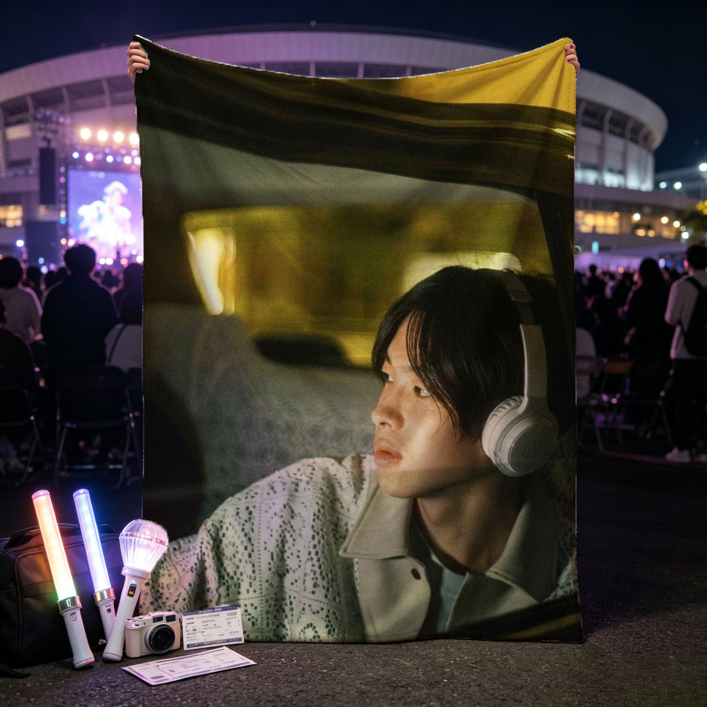 Yosuke Sugino in a Car at Night Wearing Headphones and Looking Out the Window - Blankets