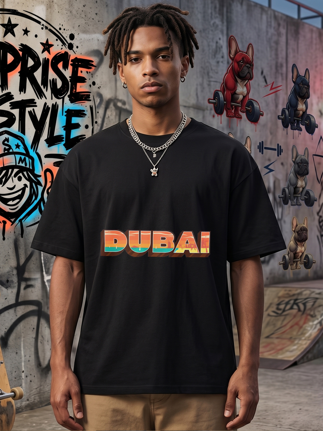 Men's Dubai Sunset Beach Scene Print T-Shirt Casual Round Neck Lightweight Breathable Summer Short Sleeve Tee for Travel Vacation Tourists and City Explorers