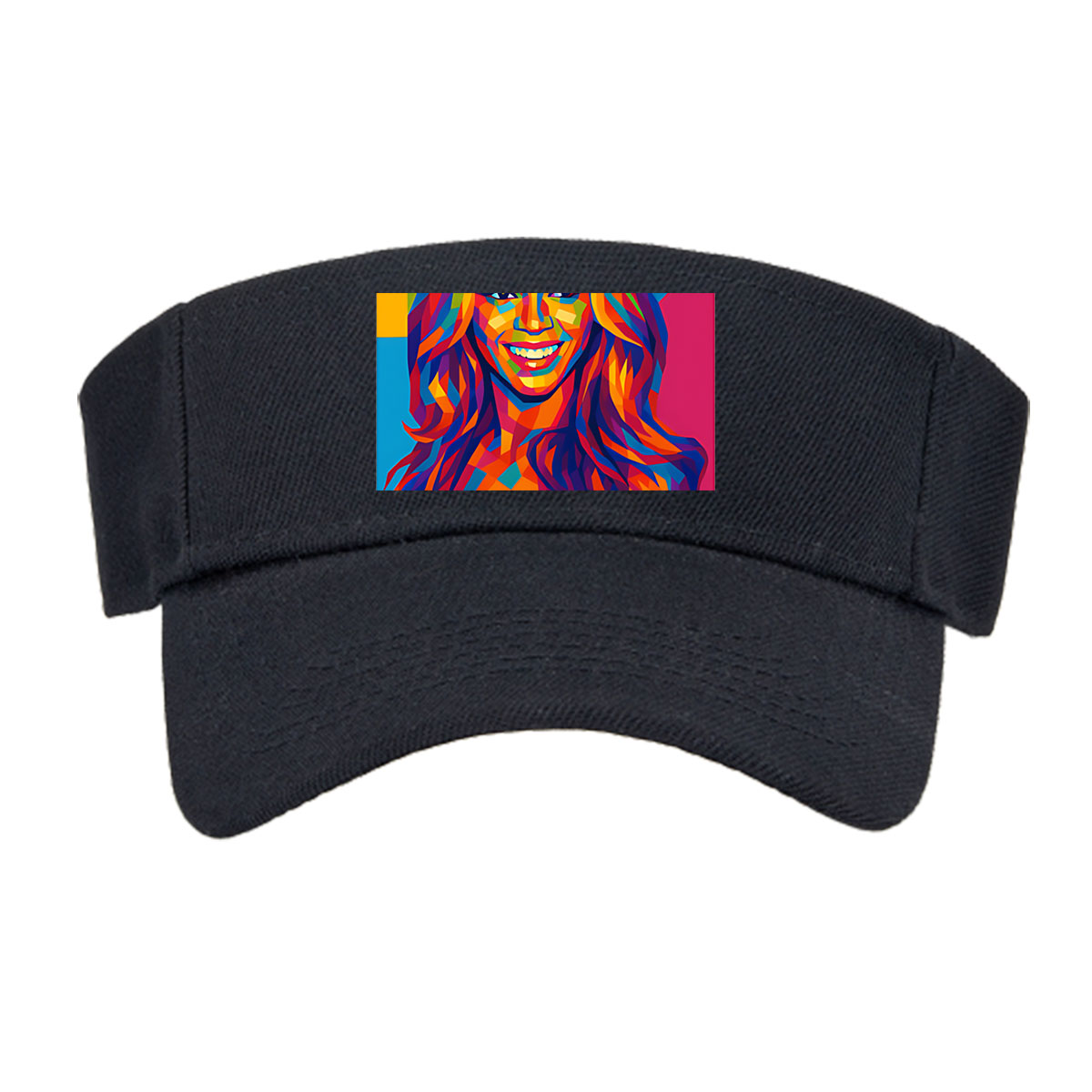 Colorful Portrait of a Smiling Woman with Vibrant Geometric Patterns -  Visor cap