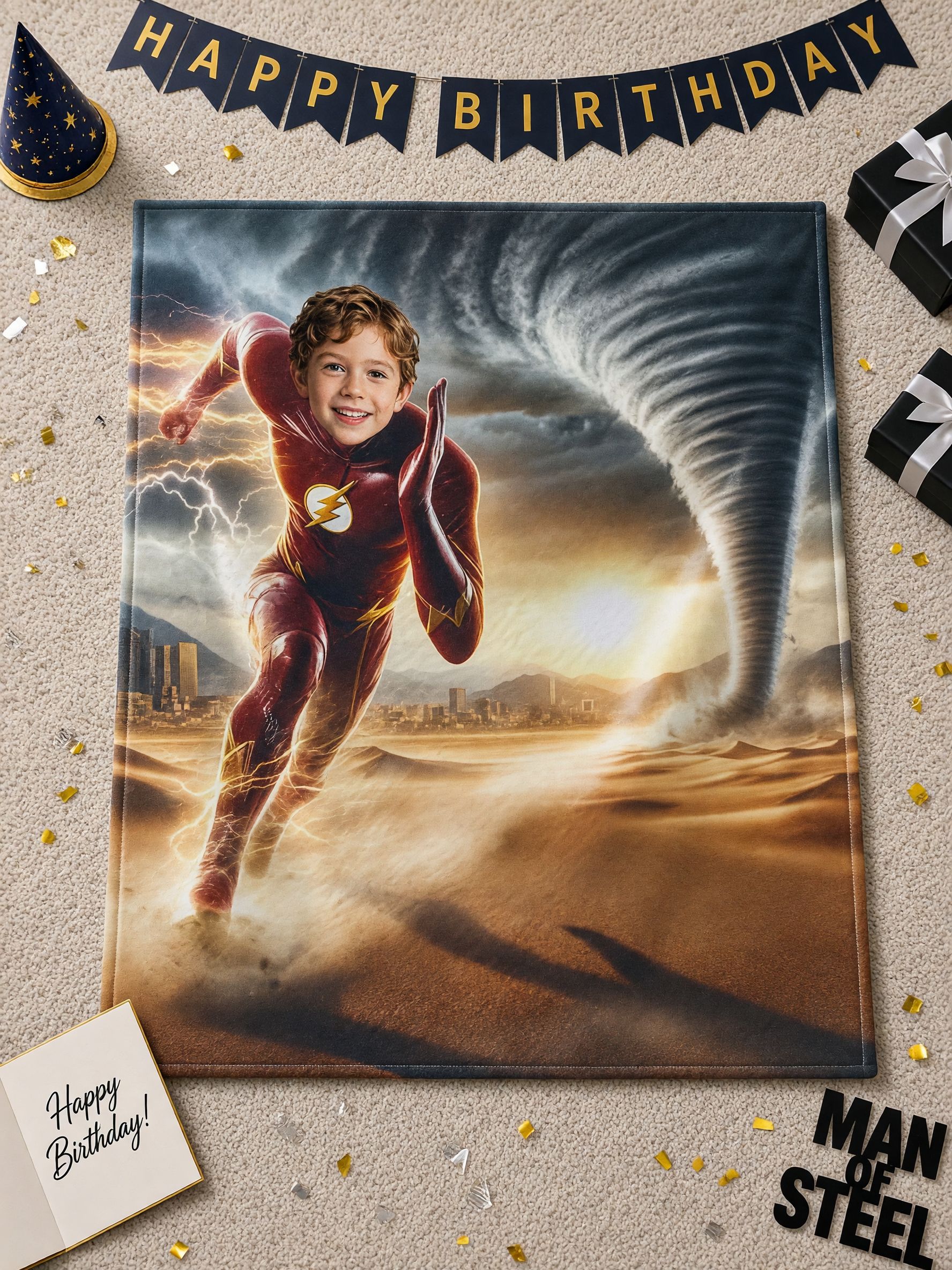 Personalized Face Photo Superhero Flannel Blanket, Custom Soft Fleece Throw Cozy Hero Gift for Kids and Family