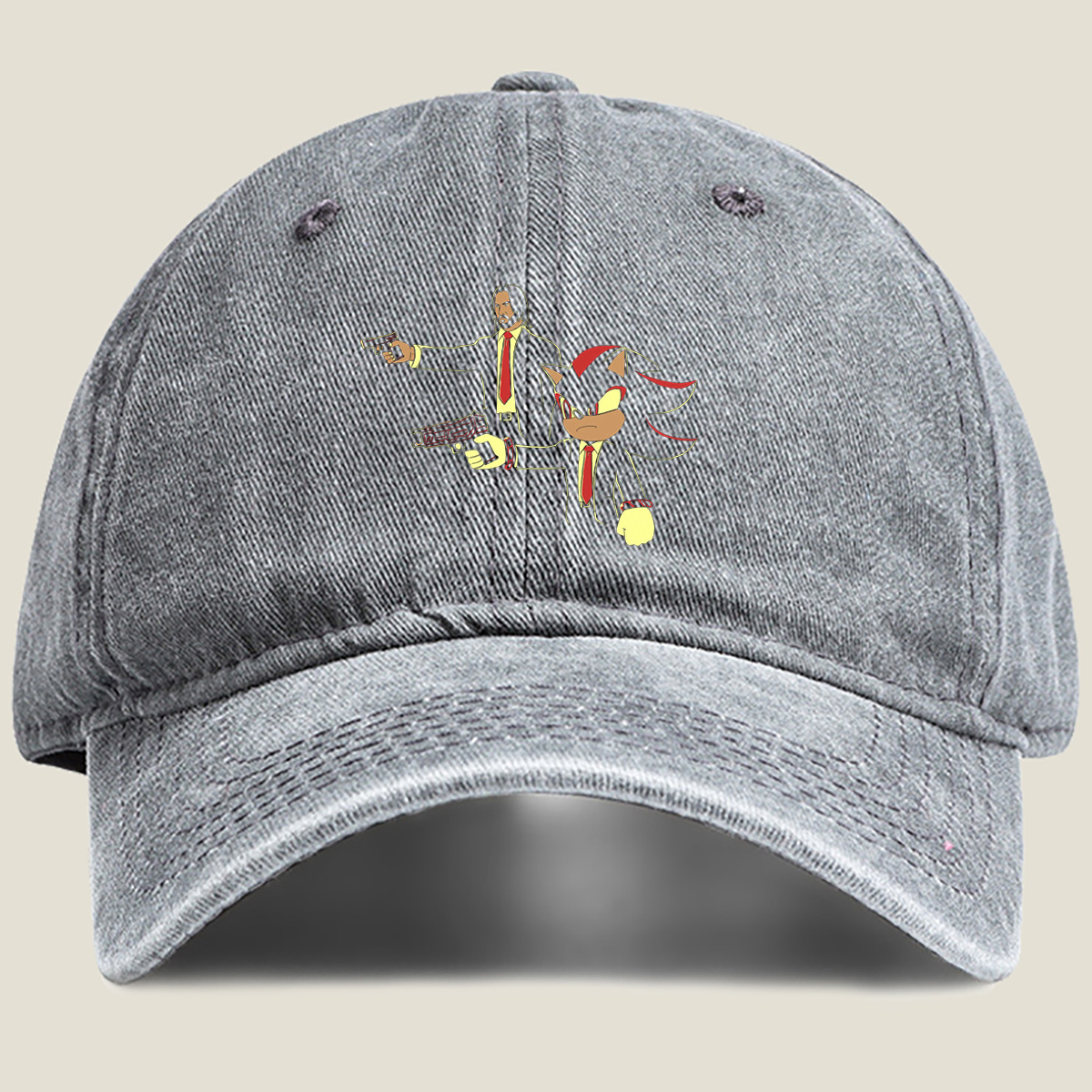 Sonic the Hedgehog and John Wick in Suit and Tie - Washed Denim - Baseball Cap