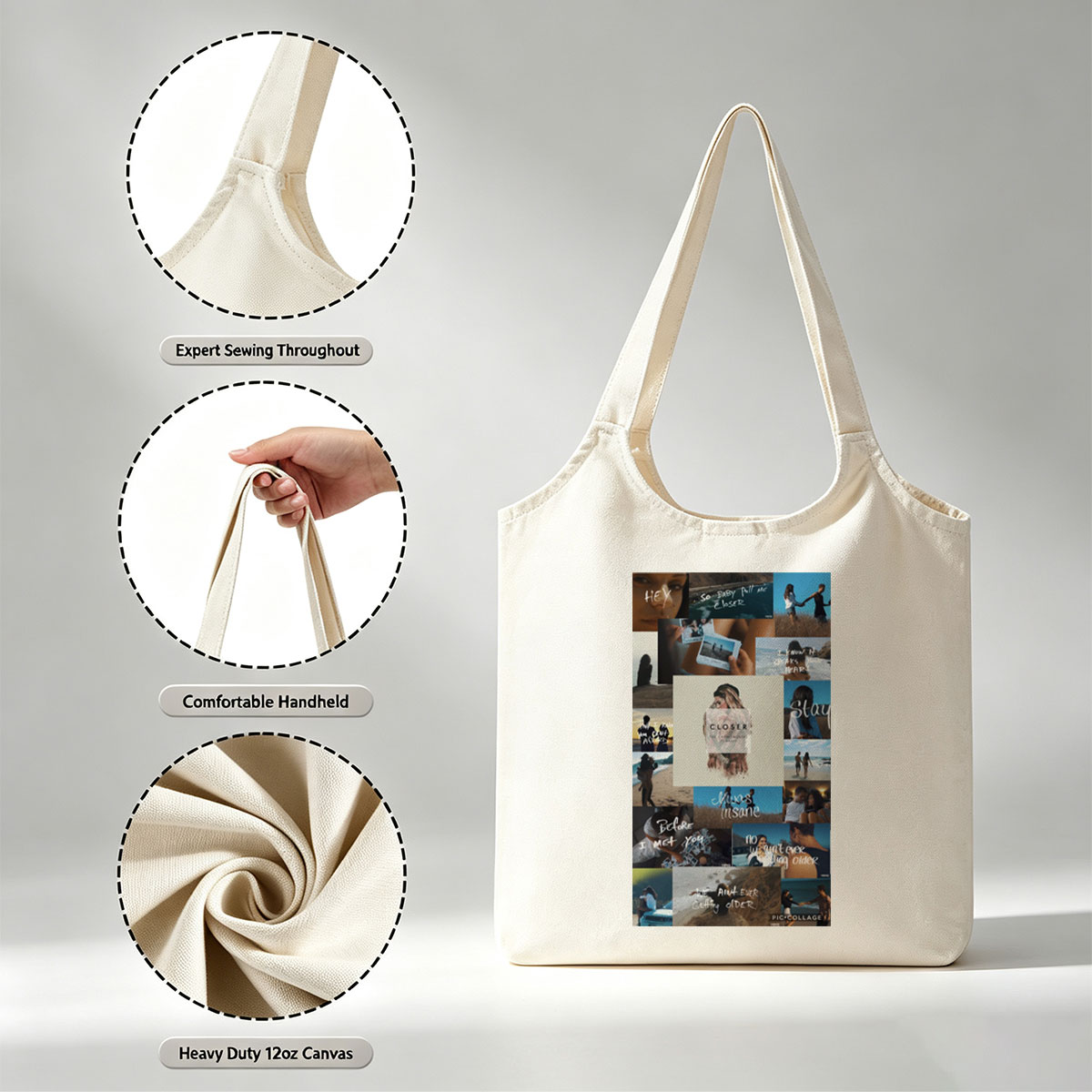 The Chainsmokers + Beach Romance + Collage of Couples and Lyrics from Closer - Canvas shoulder bags/