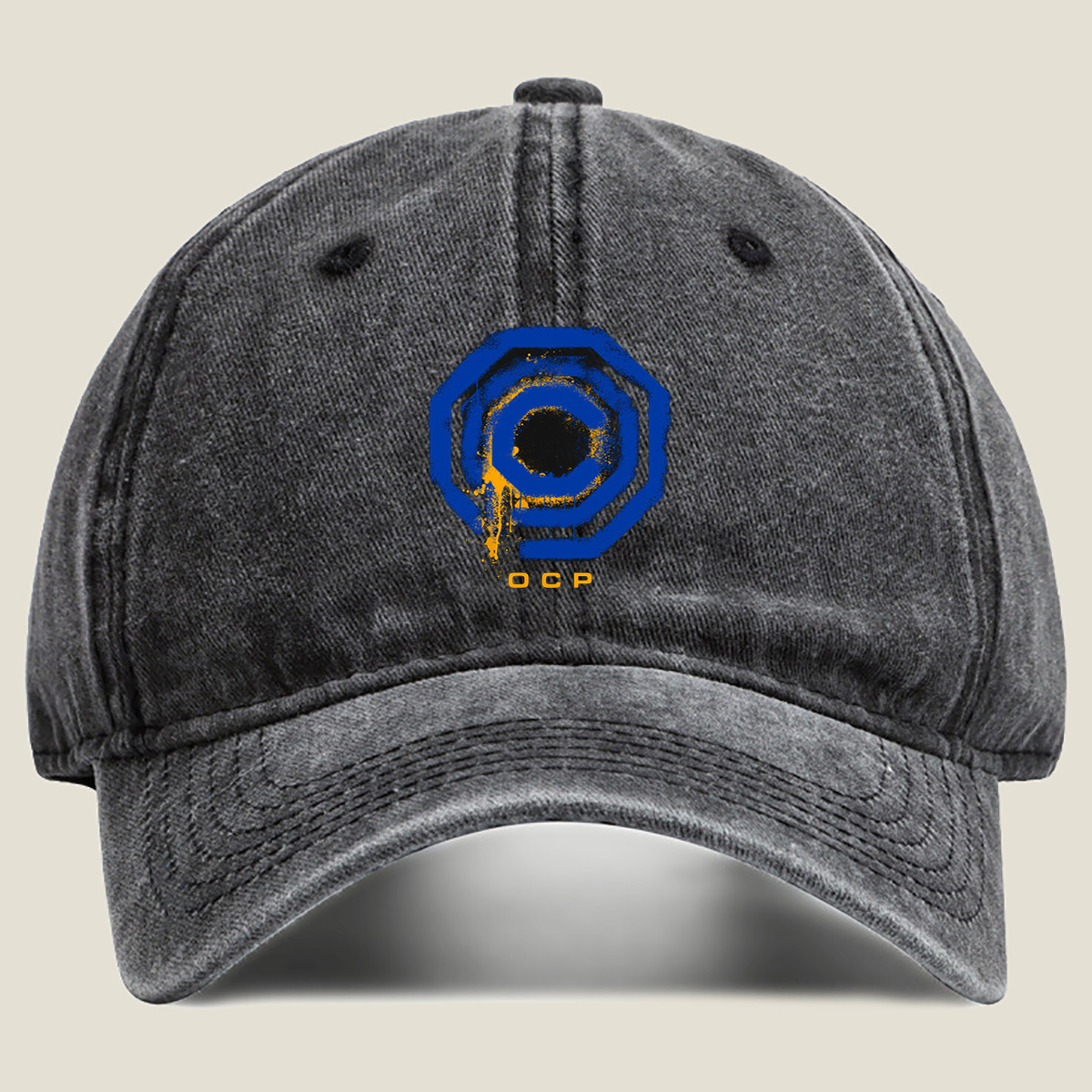 OCP Logo with Blue and Yellow Design - Washed Denim - Baseball Cap
