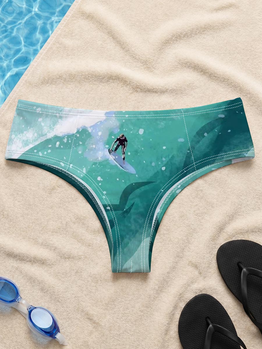 Surfer riding a massive wave in vibrant ocean waters -  Men's swim trunks