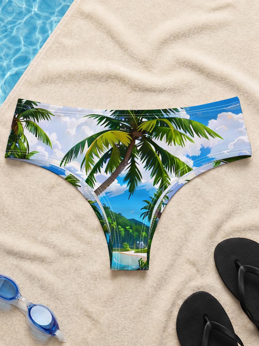 Tropical Beach with Palm Trees and Clear Blue Water -  Men's swim trunks
