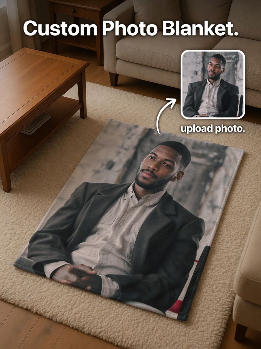 Custom Photo Portrait Flannel Blanket Personalized Picture Face Throw Ultra Soft Lightweight Cozy Memory Gift