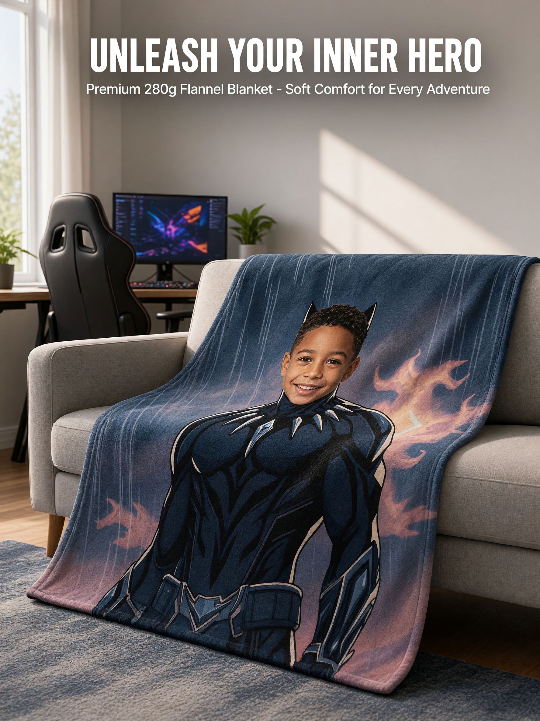 Personalized Superhero Face Photo Blanket, Ultra Soft Flannel Fleece Throw Cover for Kids and Adults, Ideal Custom Gift