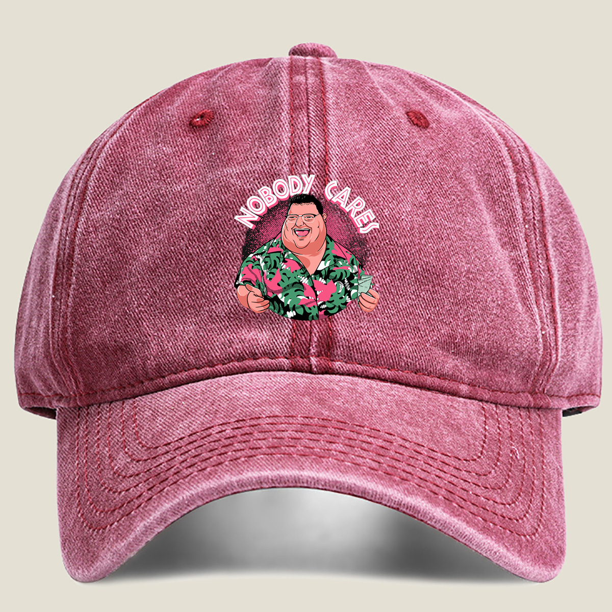 Nobody Cares - Fat Man in Hawaiian Shirt - Washed Denim - Baseball Cap