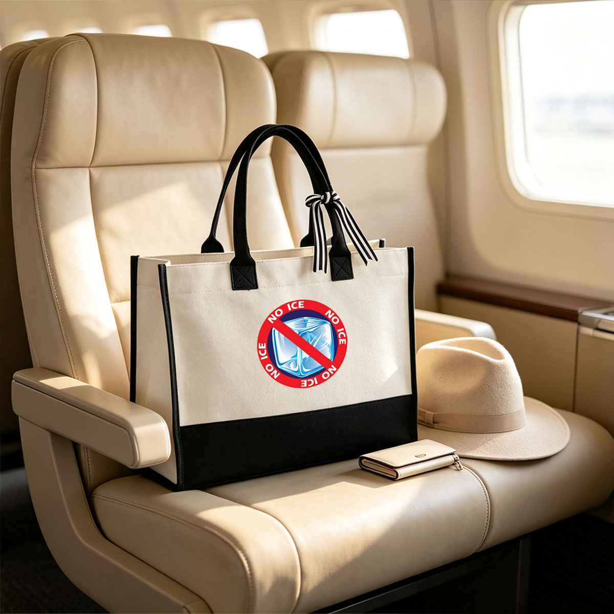 No Ice Sign with Ice Cube and Red Prohibition Symbol - Canvas patchwork gift tote bag