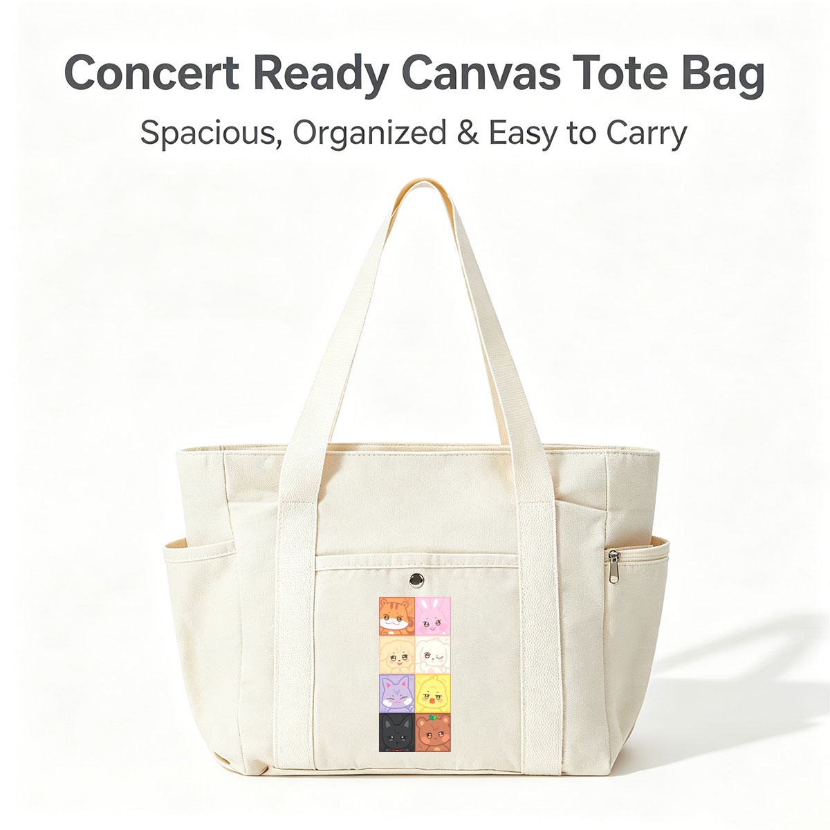 Cute Animal Characters Grid Featuring Kawaii Cartoon Animals in Colorful Squares - Multi-pocket bags