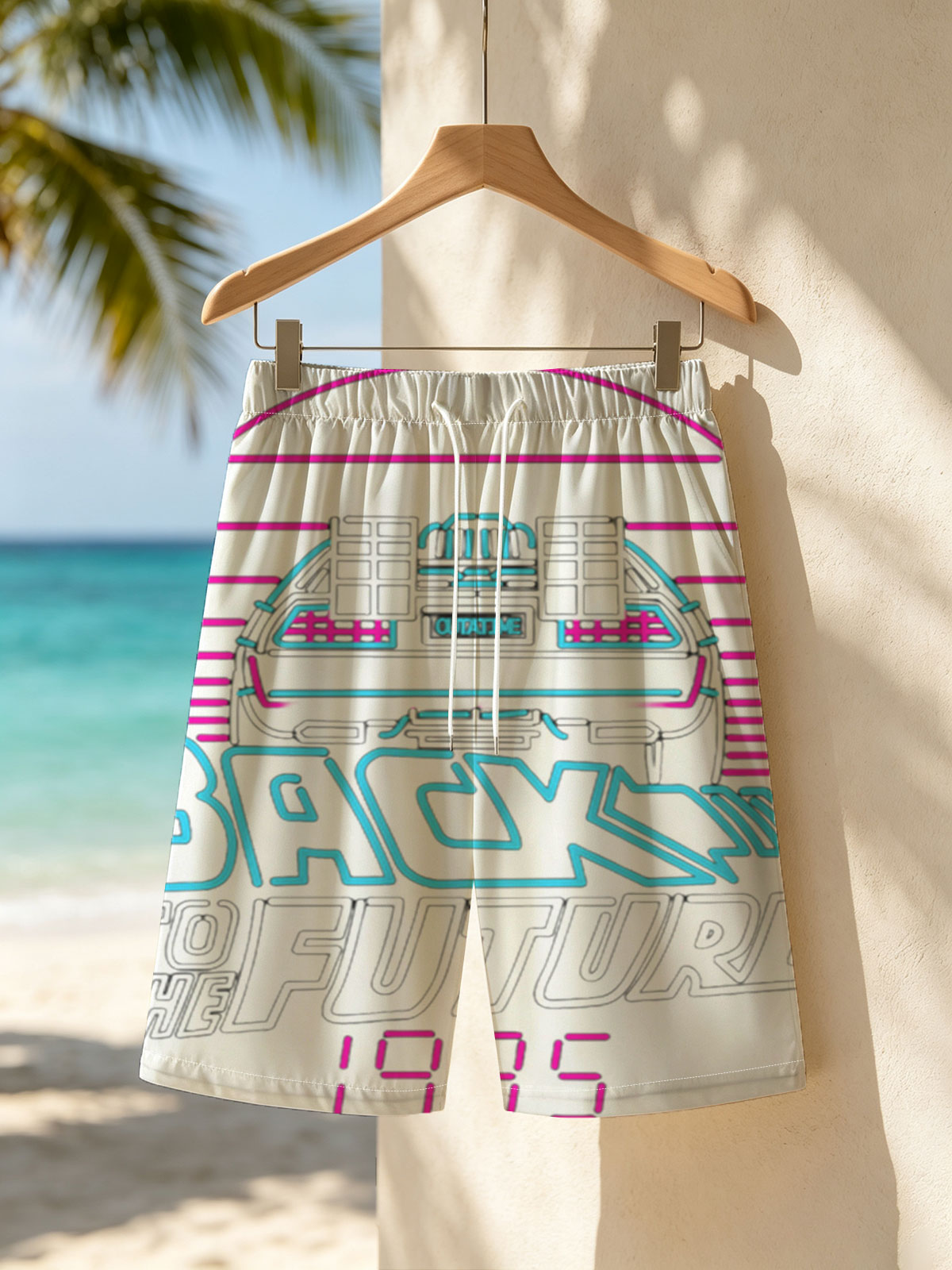 Back to the Future 1985 - Marty McFly, Doc Brown, DeLorean Time Machine -  Beach shorts