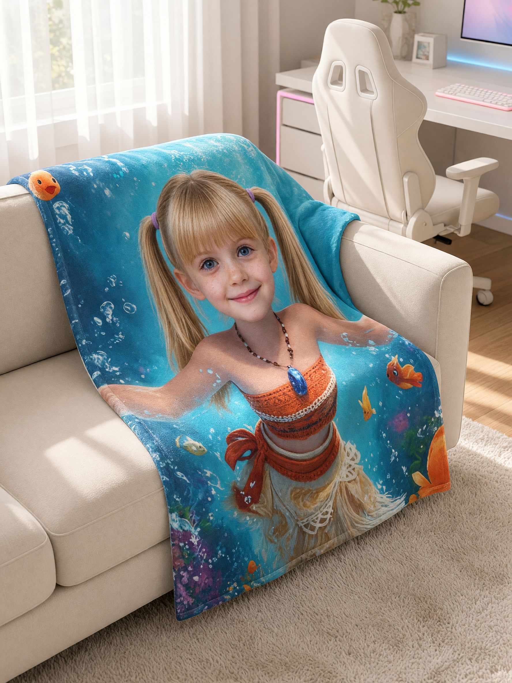 Custom Face Photo Blanket, Flannel Fleece Ocean Adventure Throw, Ideal Personalized Gift for Kids and Family