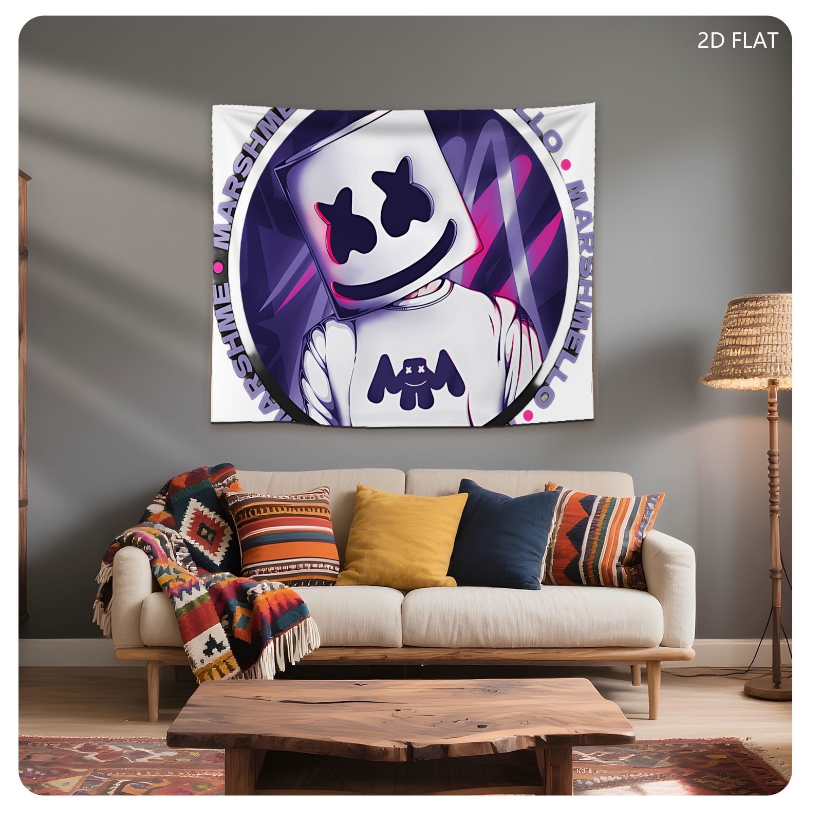 Marshmello - Iconic DJ with Signature Marshmallow Helmet and Logo Design - Tapestry
