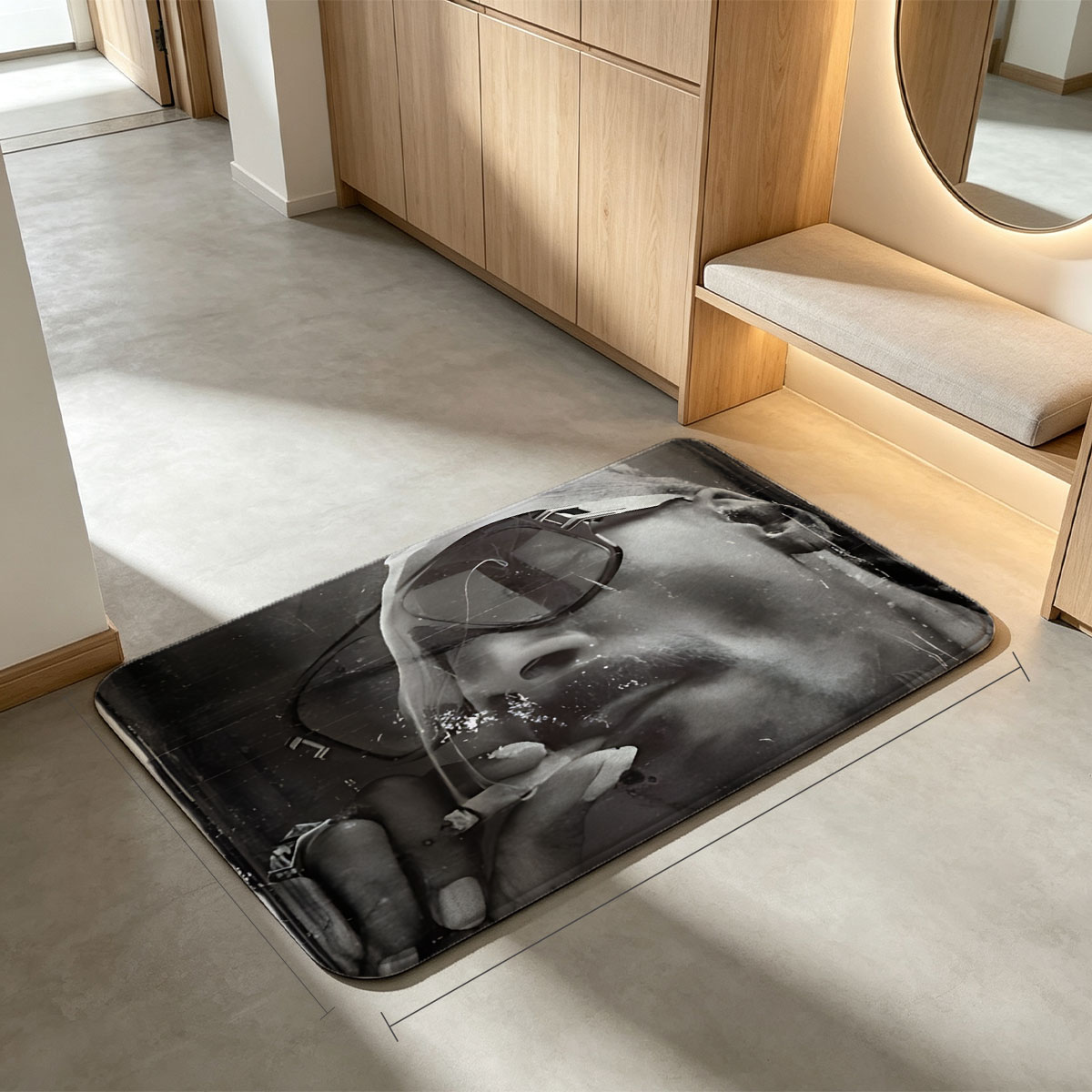 Snoop Dogg Smoking Cigarette in Sunglasses, Black and White Portrait - Flannel floor mat