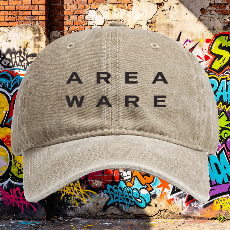 Unisex Classic Washed Cotton Hat with AREAWARE Logo Print - Casual Streetwear Cap for Outdoor Activities, Urban Lifestyle, and Everyday Wear - Perfect for Men and Women Seeking Fashionable and Comfortable Headwear