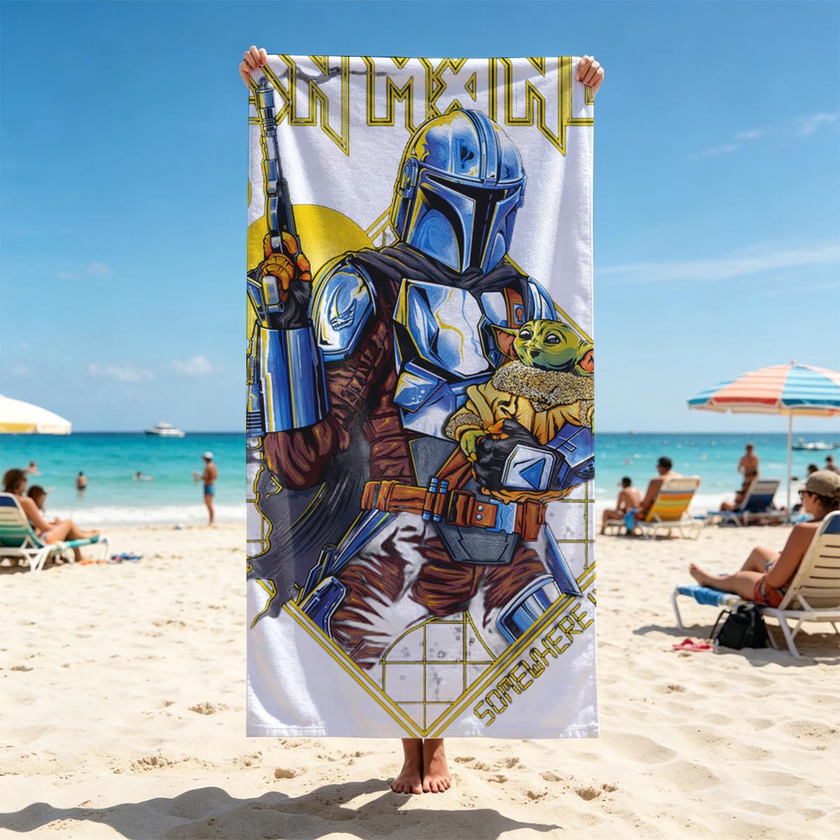 Iron Mando: The Mandalorian and Grogu in Space Adventure - Beach towels