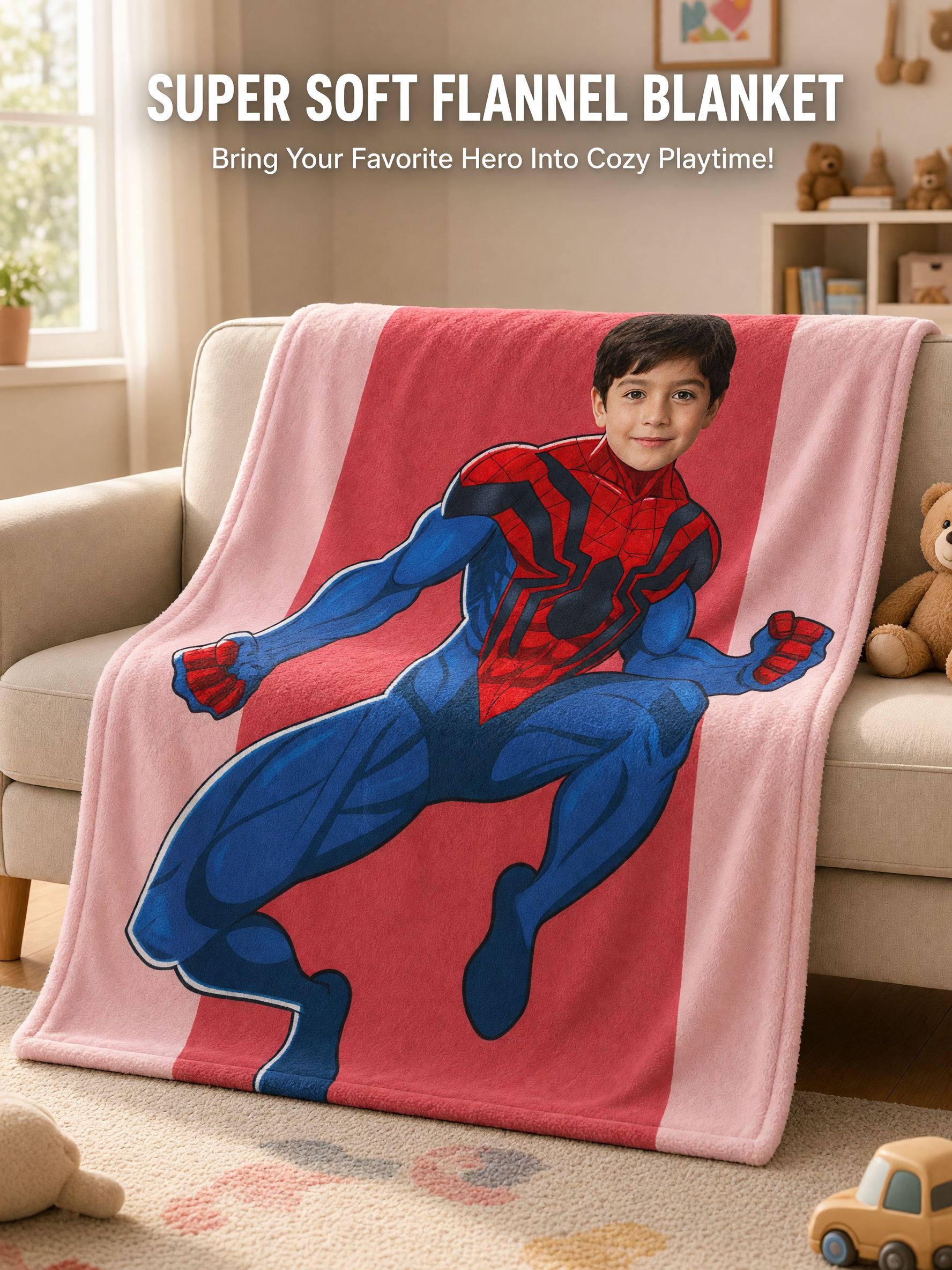 Personalized Photo Superhero Face Flannel Blanket Custom Fleece Throw for Kids and Adults Ideal Cozy Bedding Gift