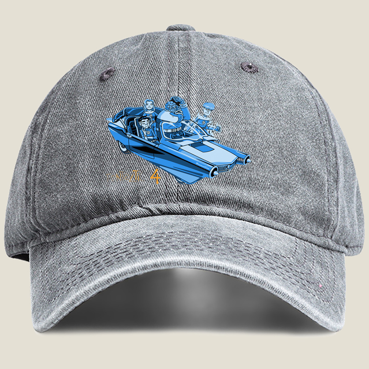 Fantastic Four in the Futuristic Car - Washed Denim - Baseball Cap