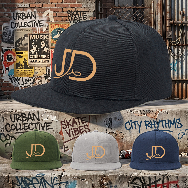 Flat Brim Baseball Cap JD Logo Print Streetwear Underground Skate Style for Basketball Court Skate Park Urban Riders and Hip Hop Artists