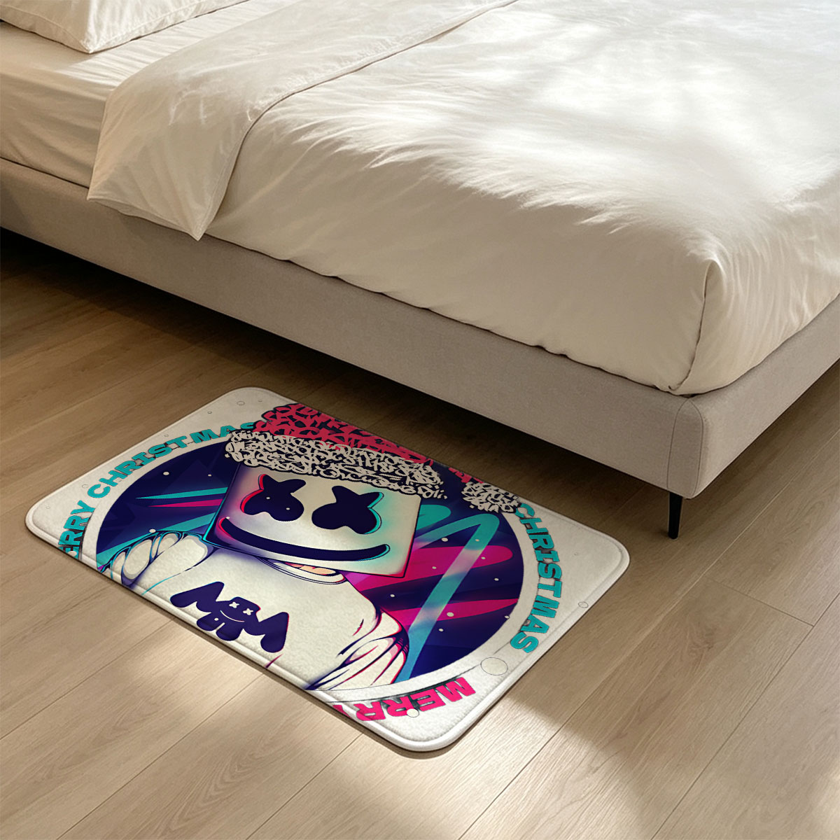 Marshmello Wears Santa Hat, Merry Christmas Celebration - Flannel floor mat