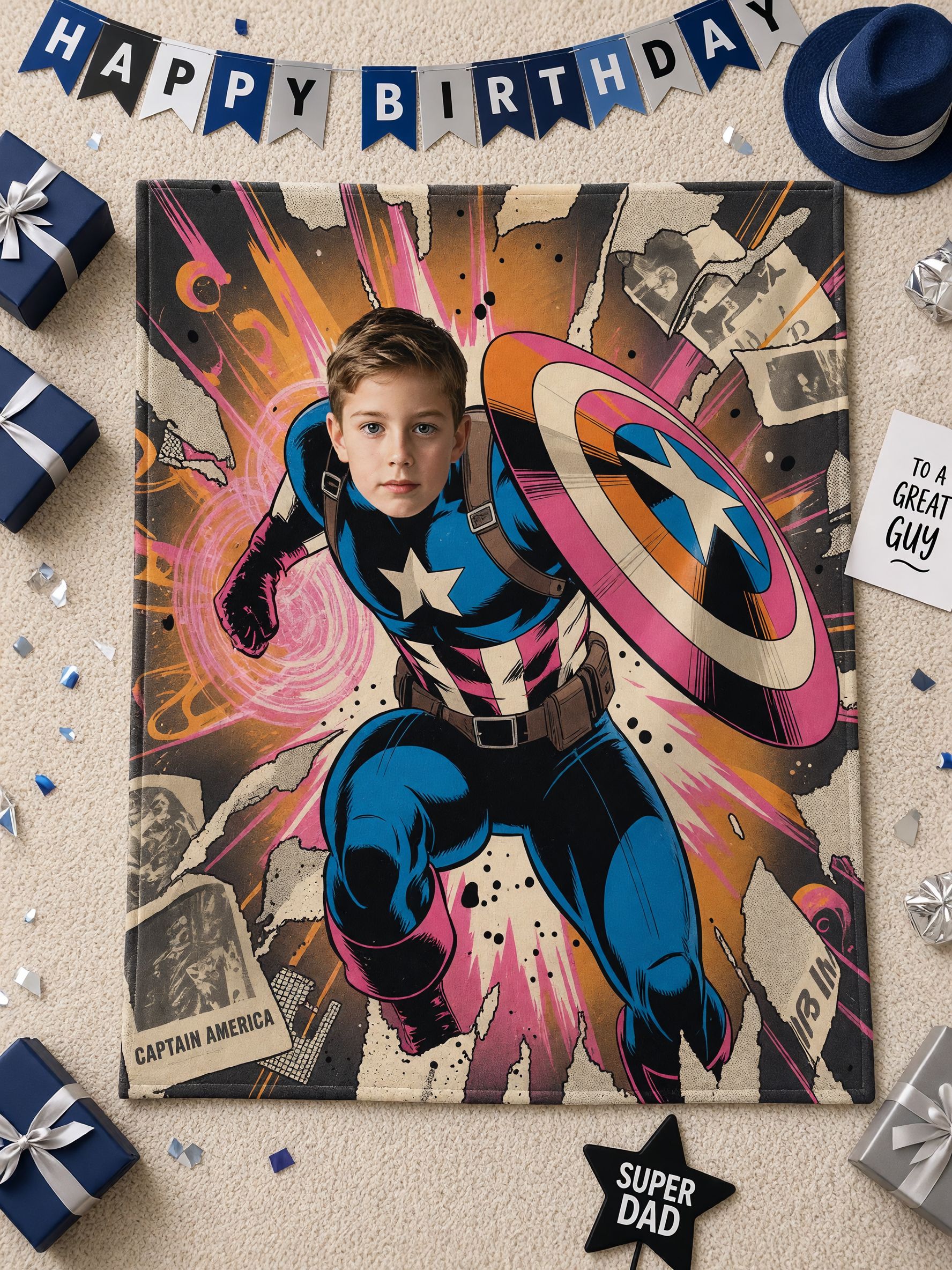 Custom Photo Superhero Blanket, Ultra Soft Flannel Comic Art Throw, Anti-Pilling Cozy Fleece Ideal Personalized Gift