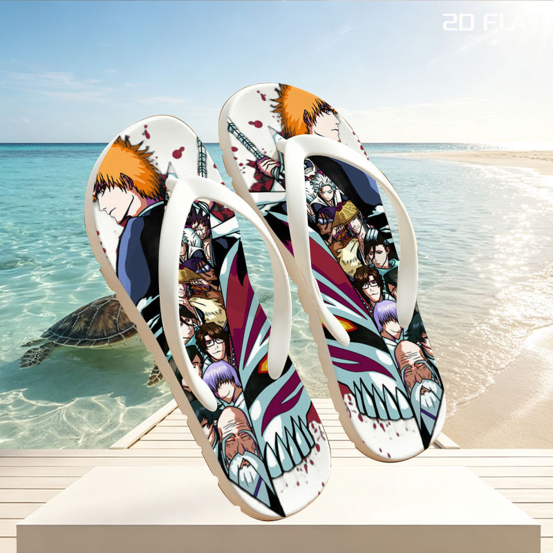 Bleach Characters: Ichigo Kurosaki, Rukia Kuchiki, Renji Abarai, and Others in Action Pose with Zanpakuto and Hollow Mask -  flip-flops