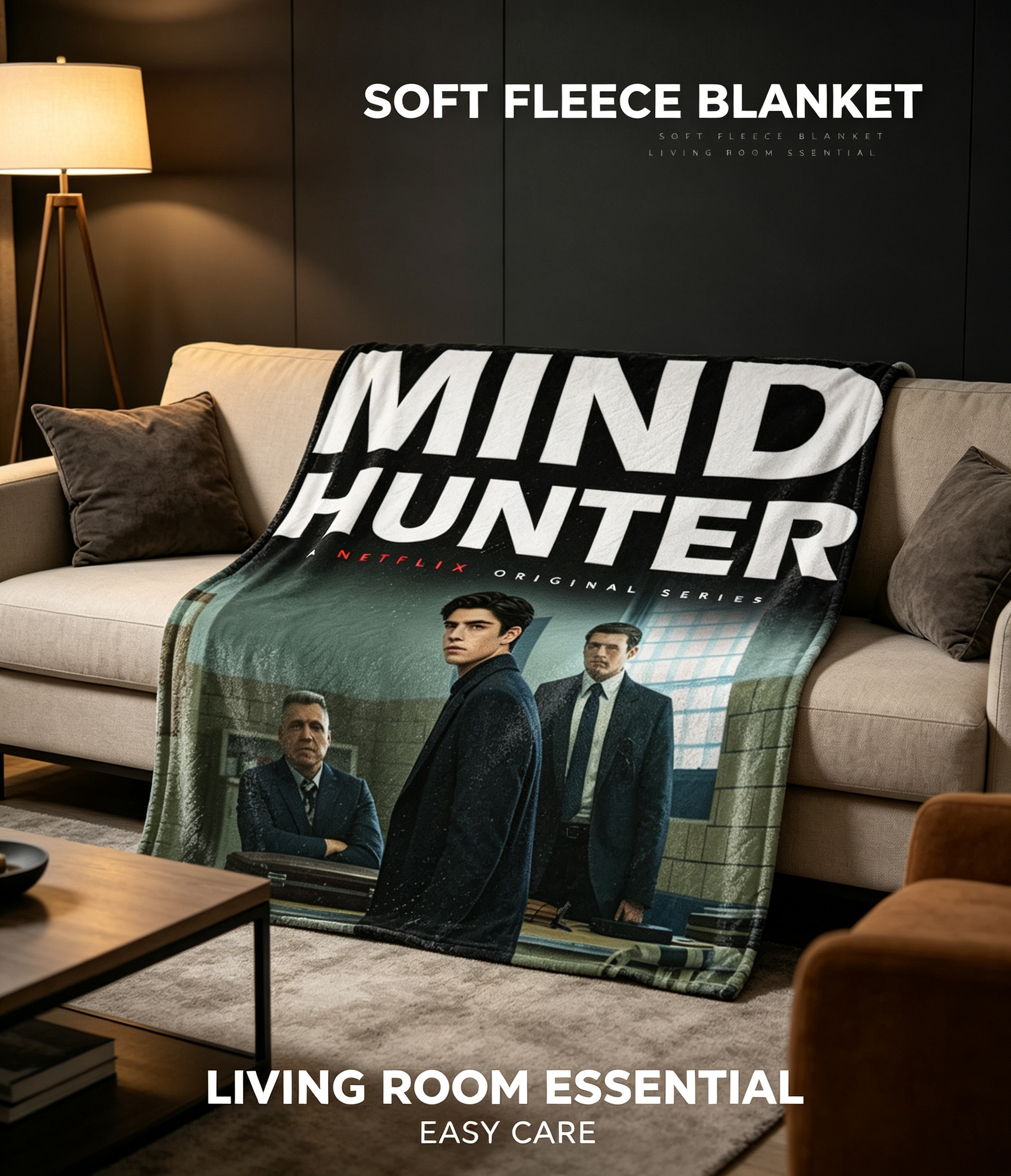 Custom Face Blanket Mind Hunter Netflix Series Flannel Blanket Cozy Living Room or Bedroom Gift for Fans of Crime Drama and FBI Profiling Show