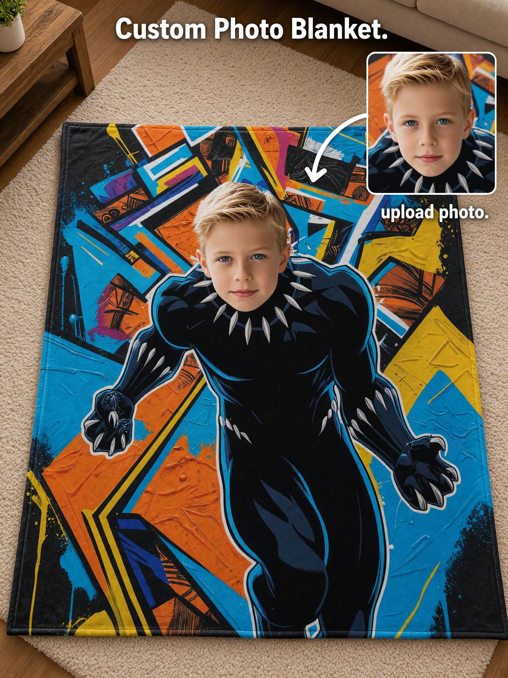Custom Face Superhero Blanket Personalized Photo Flannel Fleece Throw Soft Warm Bed Couch Cover Ideal Birthday Gift