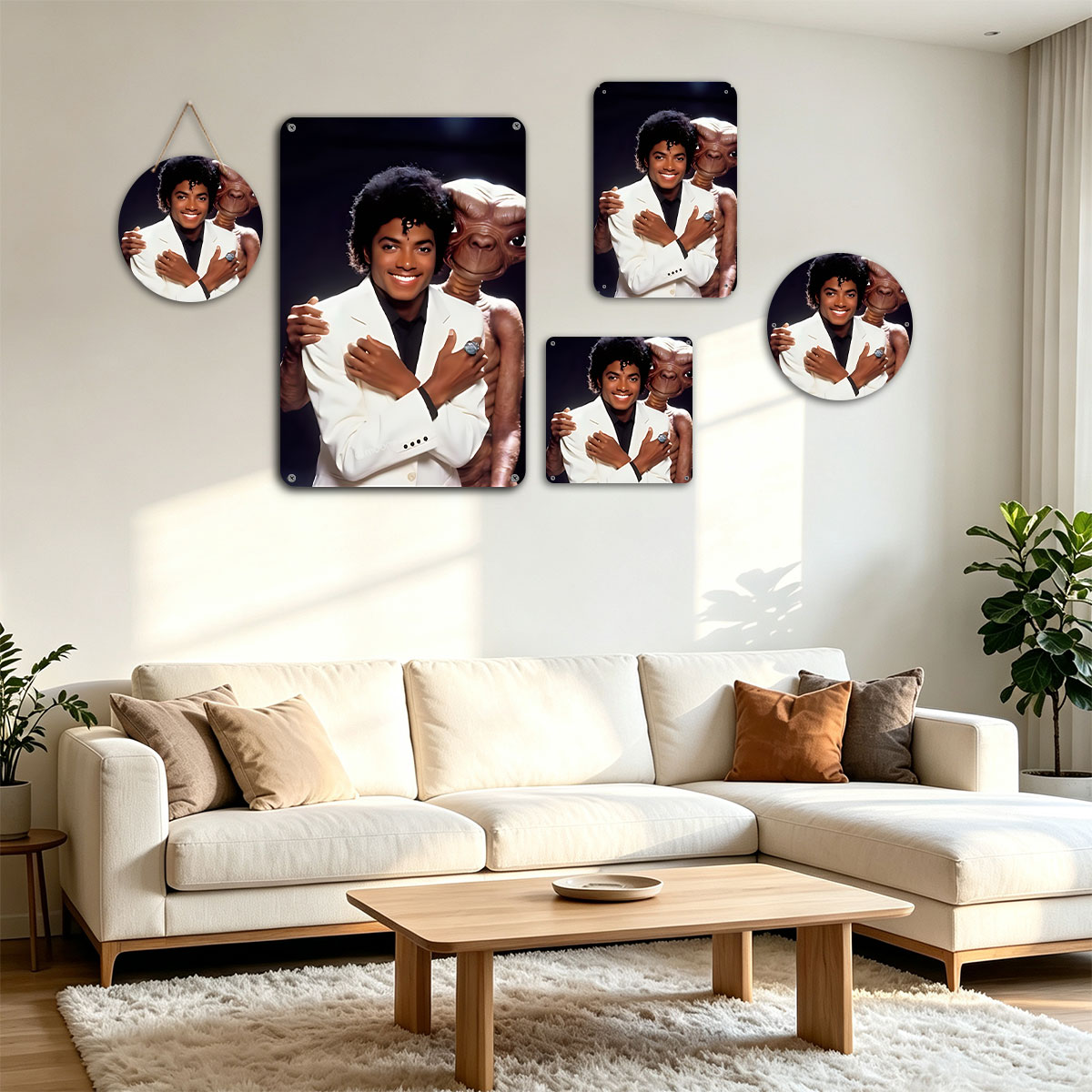 Michael Jackson and E.T. the Extra-Terrestrial in a playful pose - painting