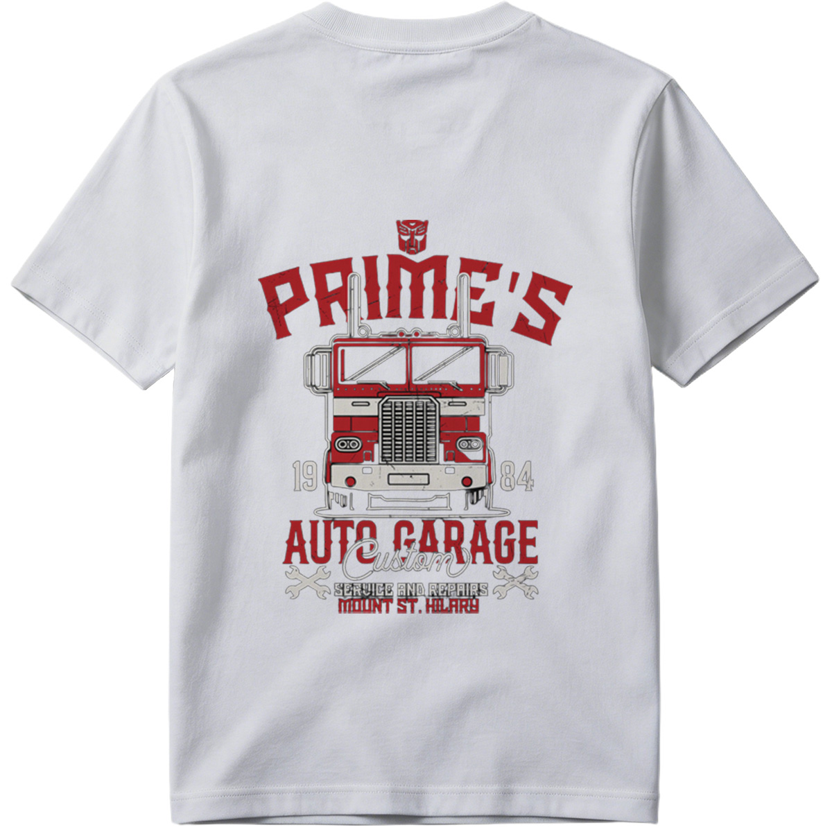 Transformers Optimus Prime Auto Garage T-Shirt Design - Tee