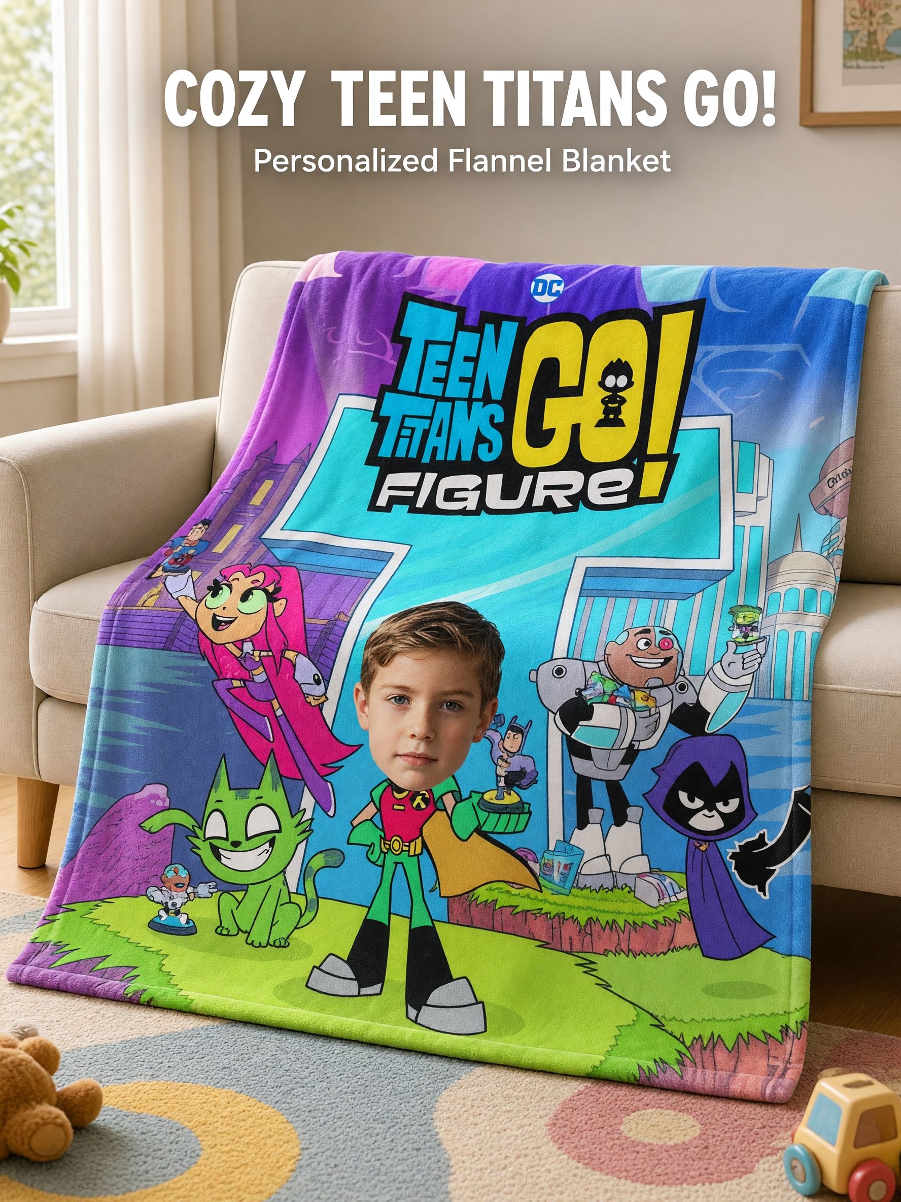 Custom Photo Face Blanket Personalized Superhero Cartoon Flannel Throw Ultra Soft Cozy Fleece Gift for Kids and Teens